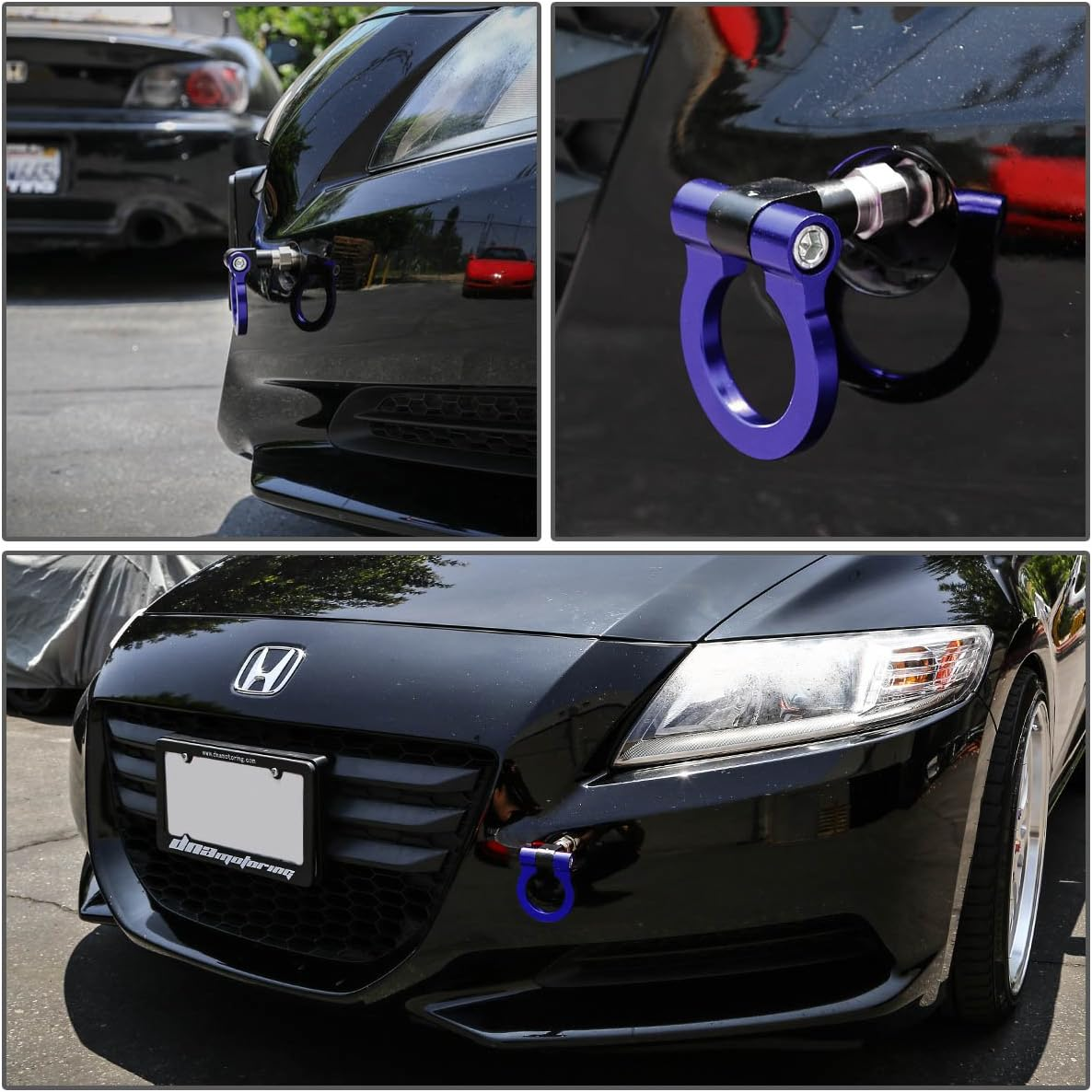 DNA THK-JDM-BL Blue Aluminum Front/Rear Japanese Car Trailer Tow Hook Ring Kit - M18 X 2.5 - Black image number 2
