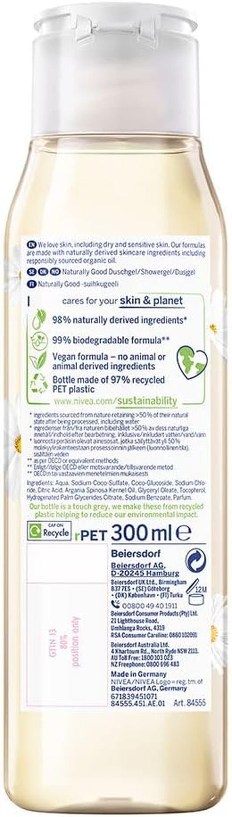 NIVEA Naturally Good Shower Gel & Body Wash, Scented with Honeysuckle & Enriched with Organic Oils, 300Ml, Detox Cleanse, Best Body Wash, Soap Free Body Wash image number 3