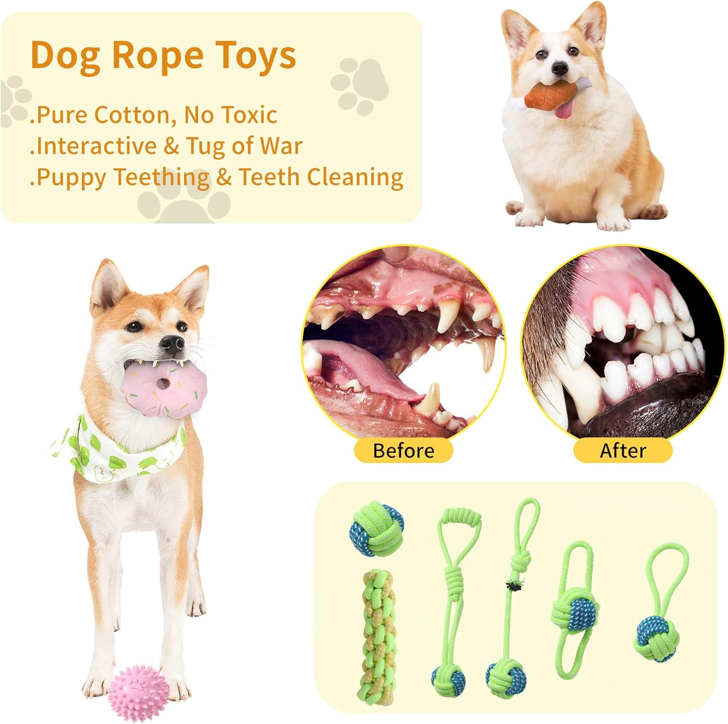 Restrogan 22 PACK Puppy Toys Set, Small Dog Toys Puppy Teething Toys with Dog Toy Box, Puppy Chew Toys, Dog Rope Toys Set with Cute Squeaky Dog Toys for Small and Medium Dogs Playing and Training image number 2