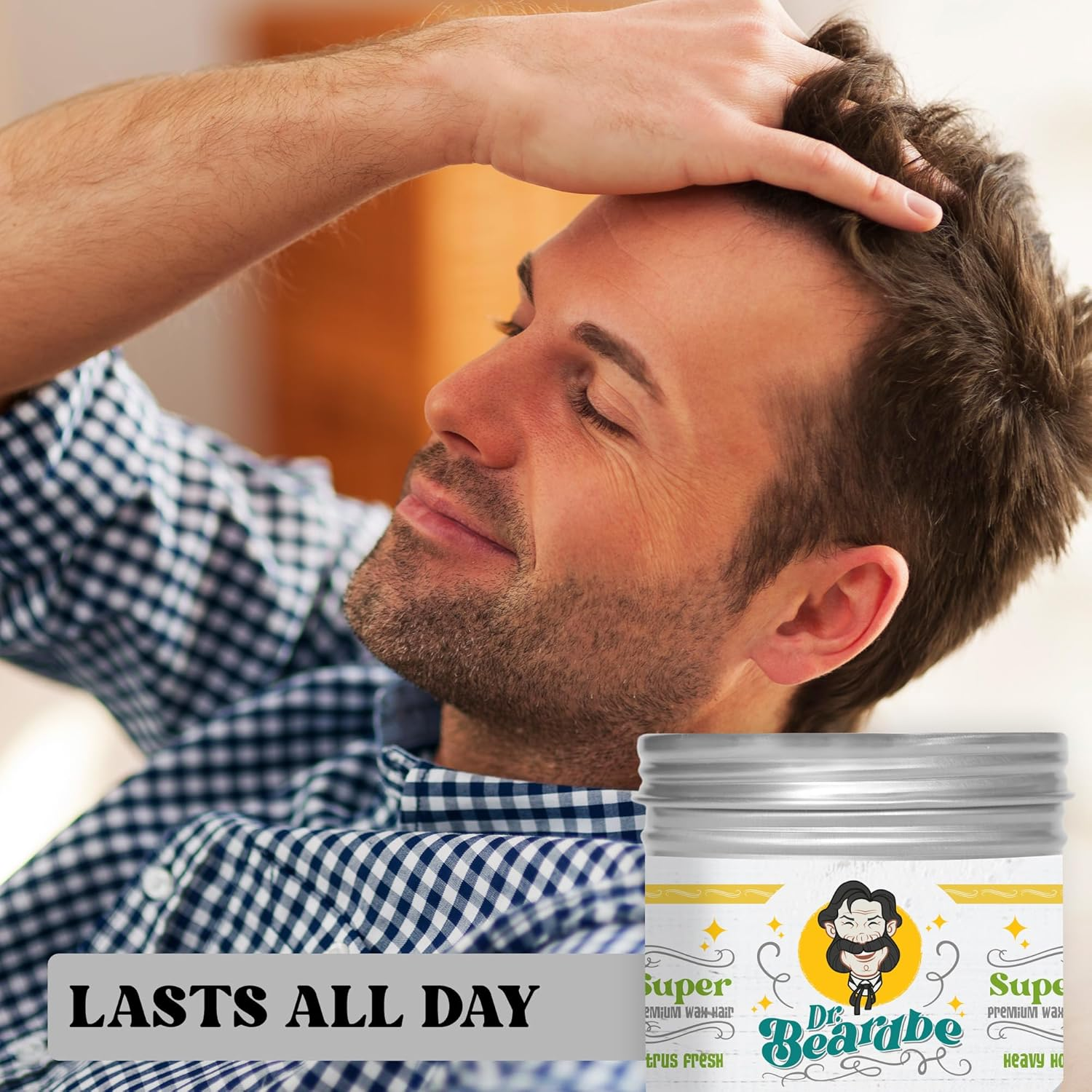 BEARDBE Super Strong Hair Wax for All Hair Types, with Citrus Fragrance and Extra Strong Hold, Intense Shine (Super Strong) image number 1