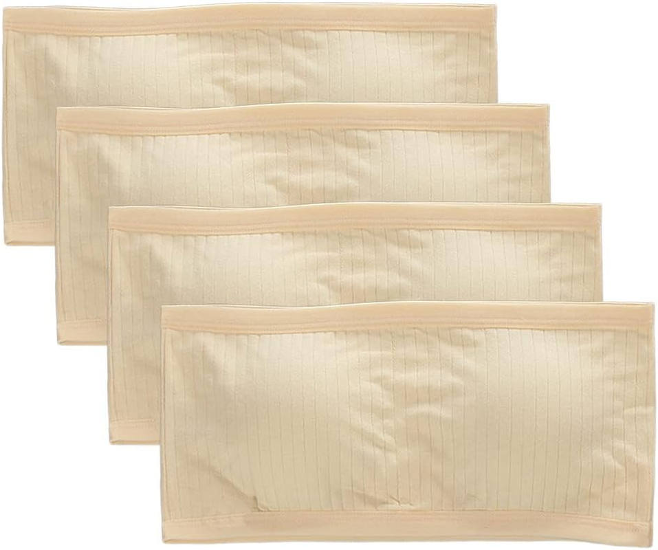 4 Pack Padded Bandeau for Girls - Breathable Cotton Bra Strapless Bralette Wireless Seamless Crop Tops with Removable Pads