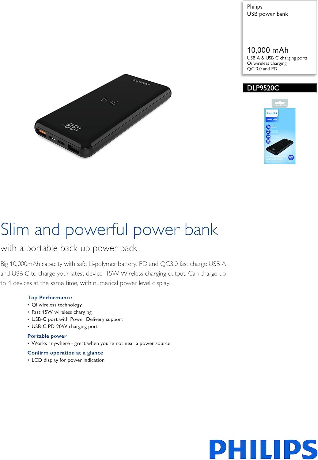 Philips Magnetic Wireless Powerbank 10000Mah Power Bank USB Portable Charger Reliable 5V 2.1A Iphone 17/16/ & 15 Pro/ 16 & 15 &14 Pro Max/13/12 Series (Gloss Matt) - Gloss Matt image number 2