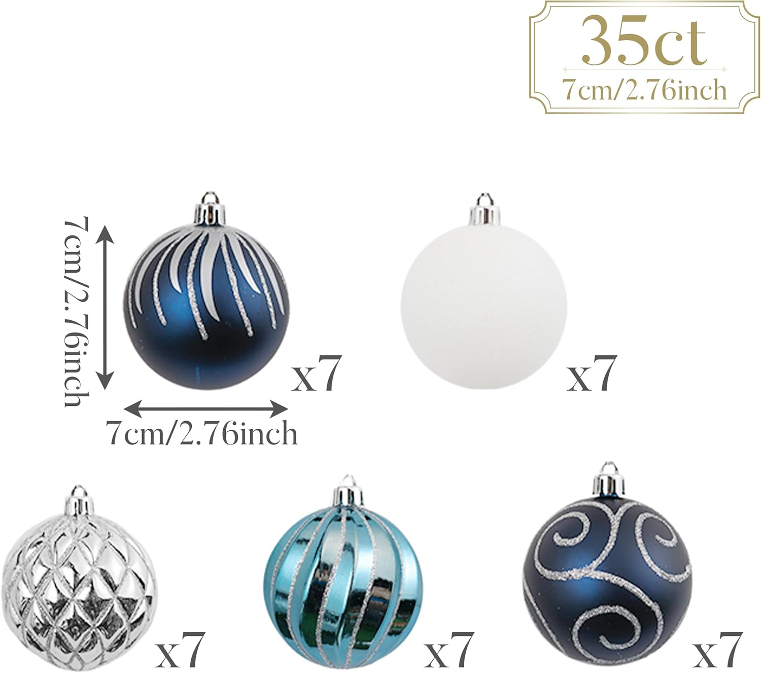 Valery Madelyn 35Ct 70Mm Winter Wishes Blue Silver Shatterproof Christmas Ball Ornaments Decoration 7Cm/2.75 Inch 35 Pcs Metal Hooks Included image number 3