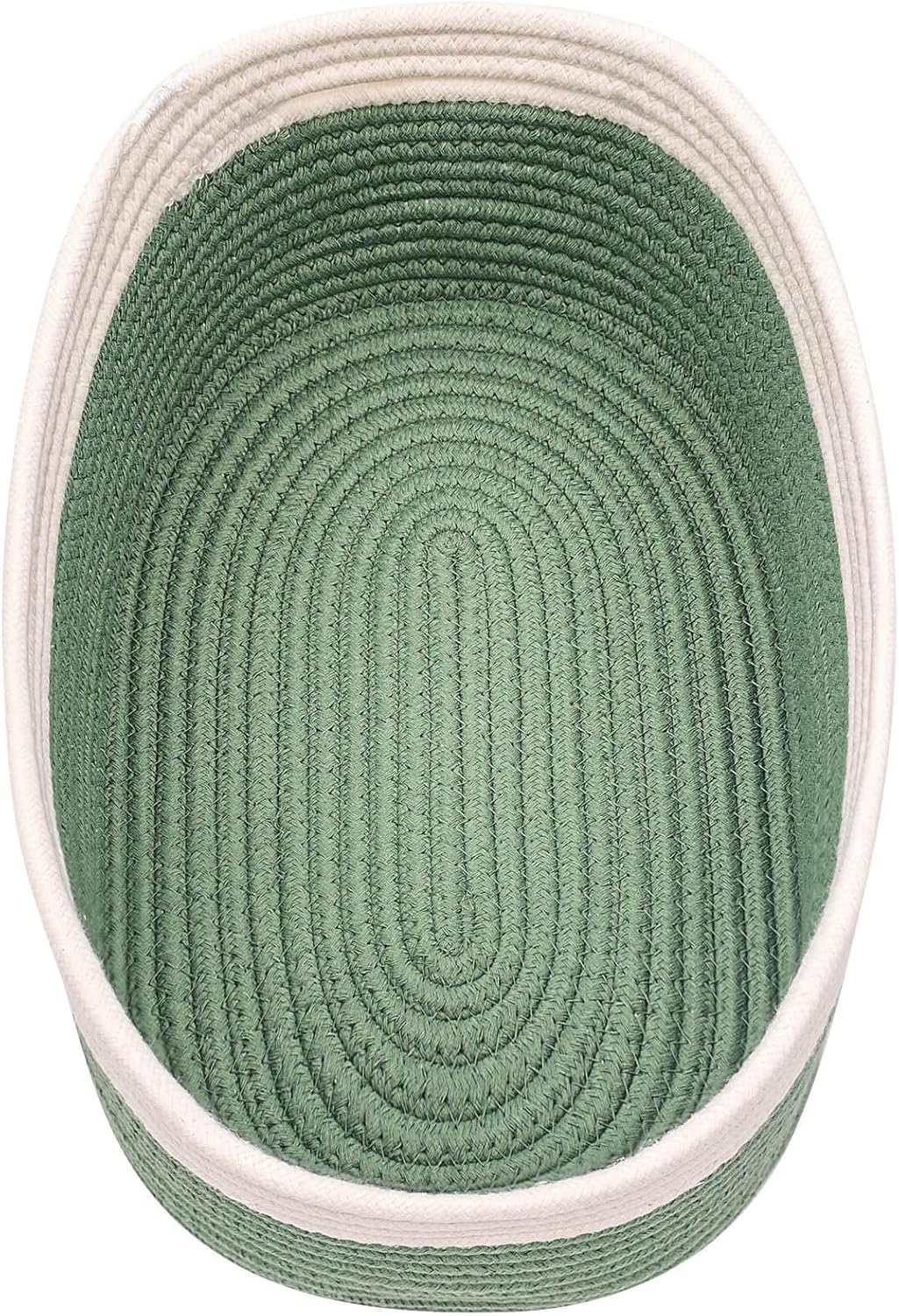 Kriitools Shelf Storage Baskets for Organizing|Cute Basket for Closet&Blanket Storage|Small Woven Baskets to Store Toys,Books,Etc.-13X8.66X5.11&rsquo;&rsquo; Cotton Rope,Stylish,Oval 3 Packs off White&Green - Black image number 4