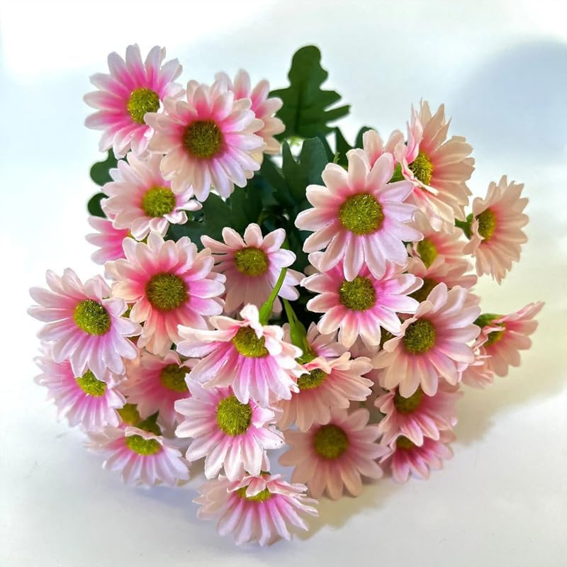 AU020-2 Plastic Material Pink Fake Small Size Chrysanthemums Flower,2 Pcs Faux Floral for Indoor Outdoor Home Kitchen Office Wedding D&eacute;cor,30Cm(11.8") image number 2