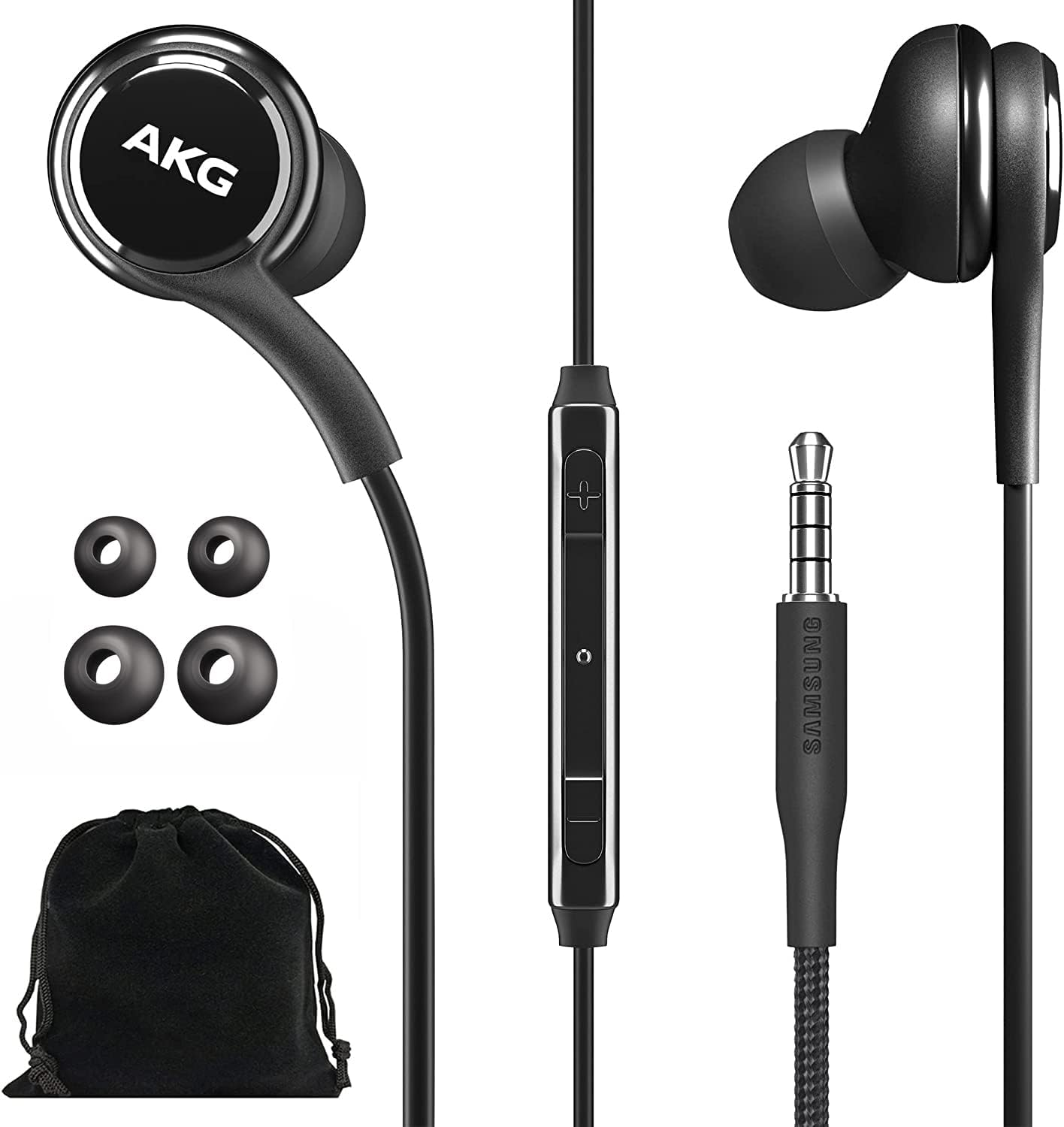 Samsung AKG Wired Earbuds Original 3.5Mm In-Ear Earbud Headphones with Remote & Microphone for Music, Phone Calls, Work - Noise Isolating Deep Bass, Includes Velvet Carrying Pouch Black image number 5