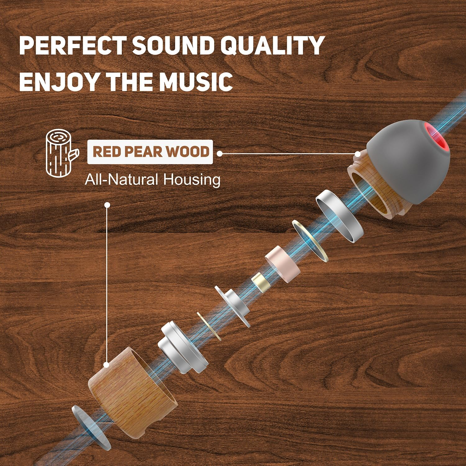 USB C Headphones for Iphone 16, Type C Earbuds Red Pear Wood Wired Hifi Stereo with Remote & Mic, USB C Earphones Compatible with Iphone 16/15 Pro Max, Galaxy S23, Ipad Device with Type C, Black image number 4