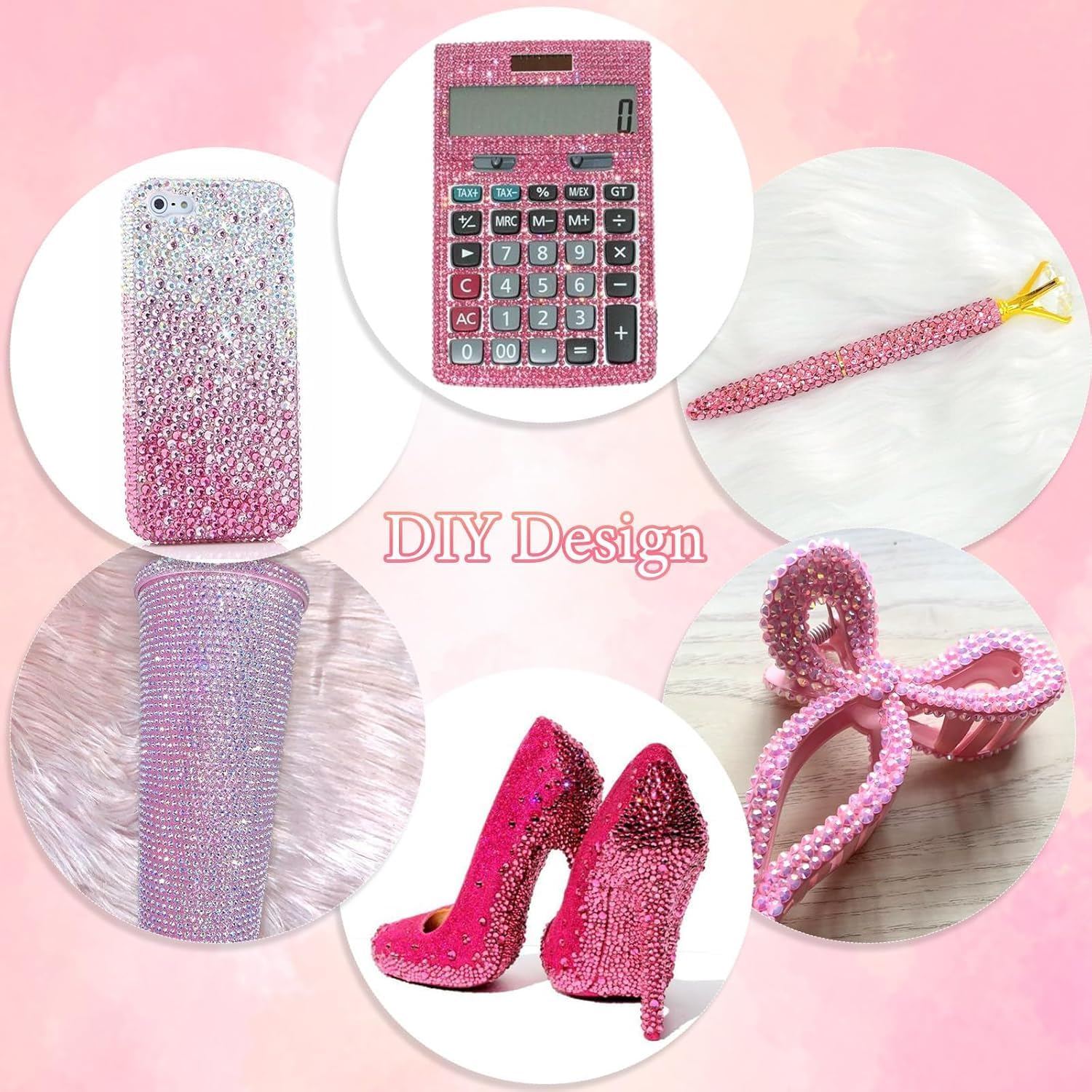 12000 Pcs Resin Jelly Rhinestones for Crafting, Multi Sizes Flatback Pink Color Gems, Bedazzling Crystal with Pickup Tool for DIY Crafts Clothing Shoes Fabric Nail Art