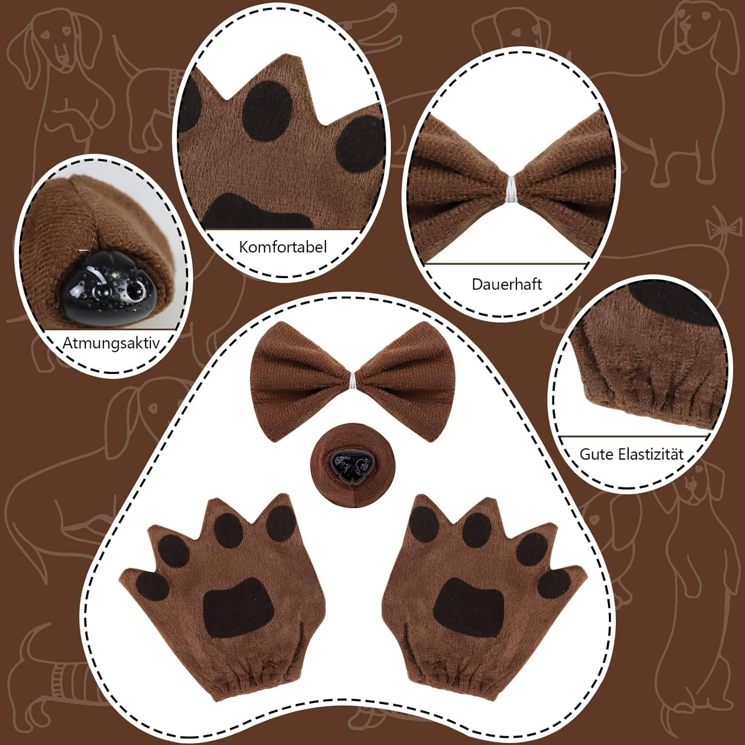 Jokureao 5 Piece Puppy Costume Set, Dog Headband Ears, Bow Tie, Tail, Paw Gloves, Animal Puppy Dog Costume Set for Adults Children Carnival World Book Day Cosplay Party