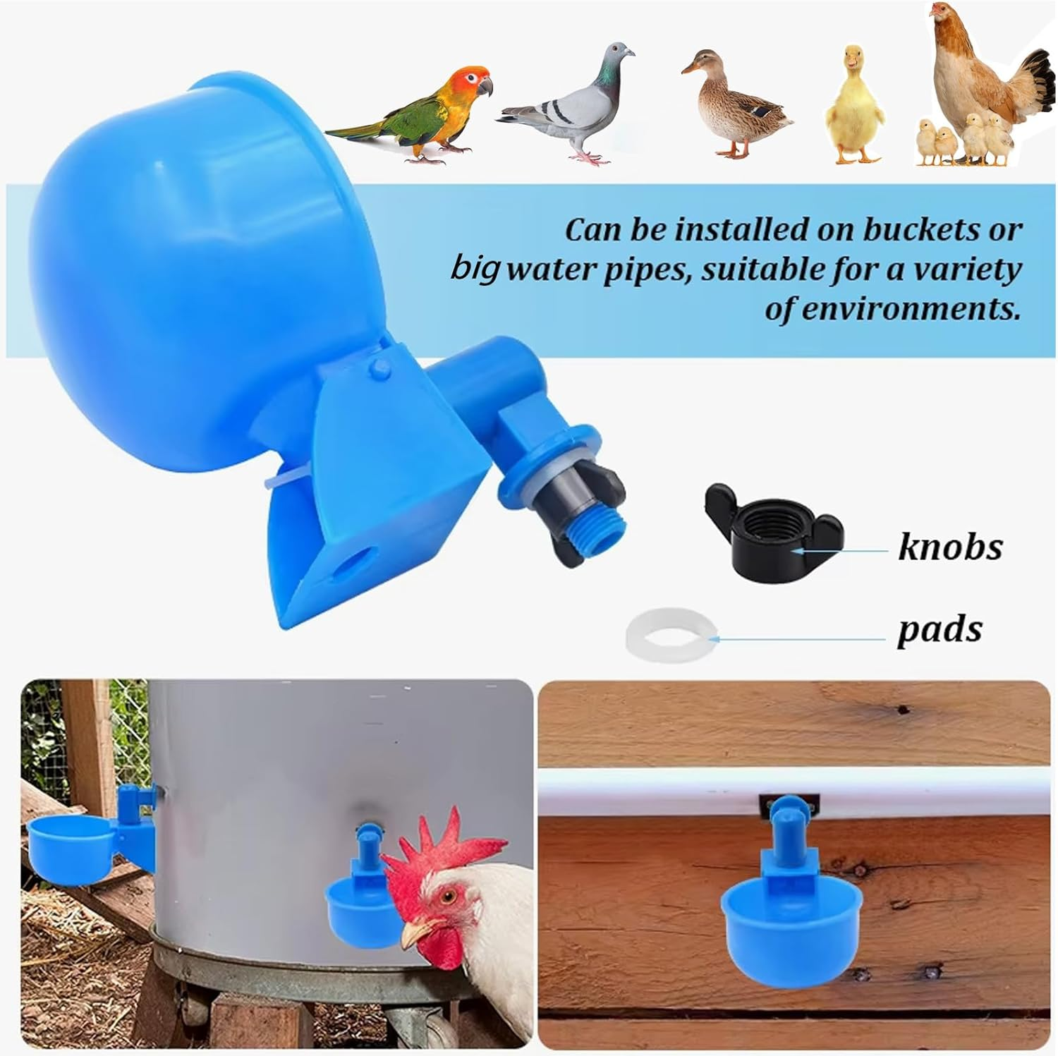 8 Pack Automatic Chicken Waterer Cups, DIY Chicken Waterer Poultry Water Feeder Kit,Suitable for Chicks, Duck, Quail, Turkey(Blue) image number 2
