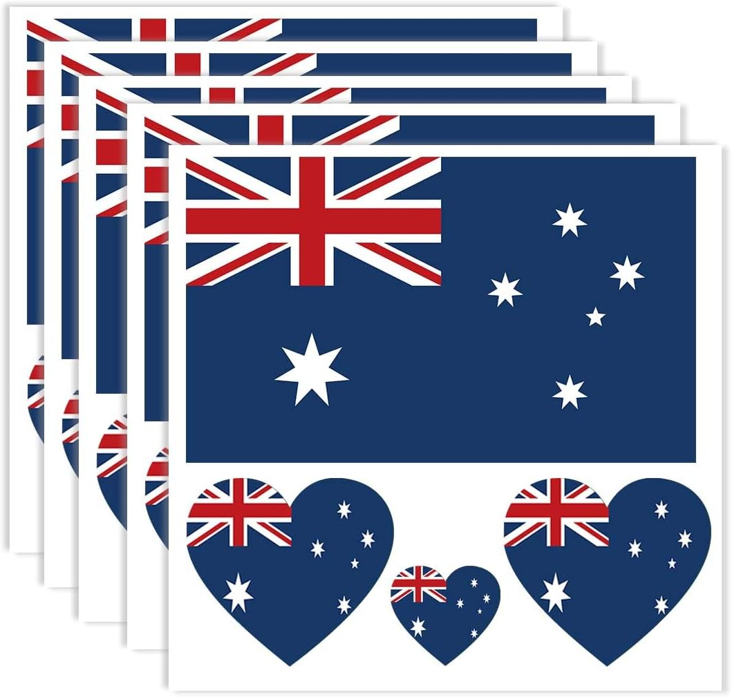 20 PCS Australia Flag Temporary Tattoo,Australian Banner Rectangle Heart Tattoos Decoration Decal, Waterproof Sticker for Party Parade Sport Carnival Classroom image number 1
