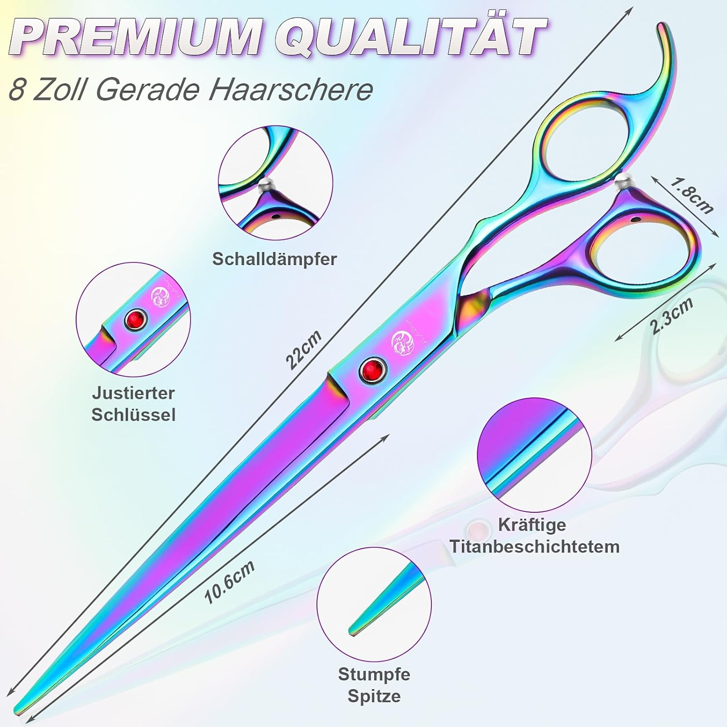 Purple Dragon 8 Inch Dog Scissors Set Professional 3-In-1 Fur Scissors Set for Dogs Colourful Dog Scissors Set Straight, Serrated and Curved Scissors Are Included for Dogs for Cats and Other Animals image number 4