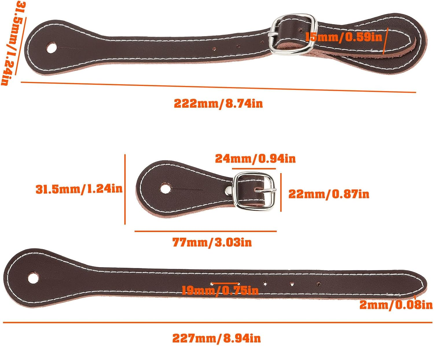 Ecsing 2Pcs Leather Spur Straps Adjustable Single Ply Cowhide Spur Straps for Horse Riders - Black image number 2