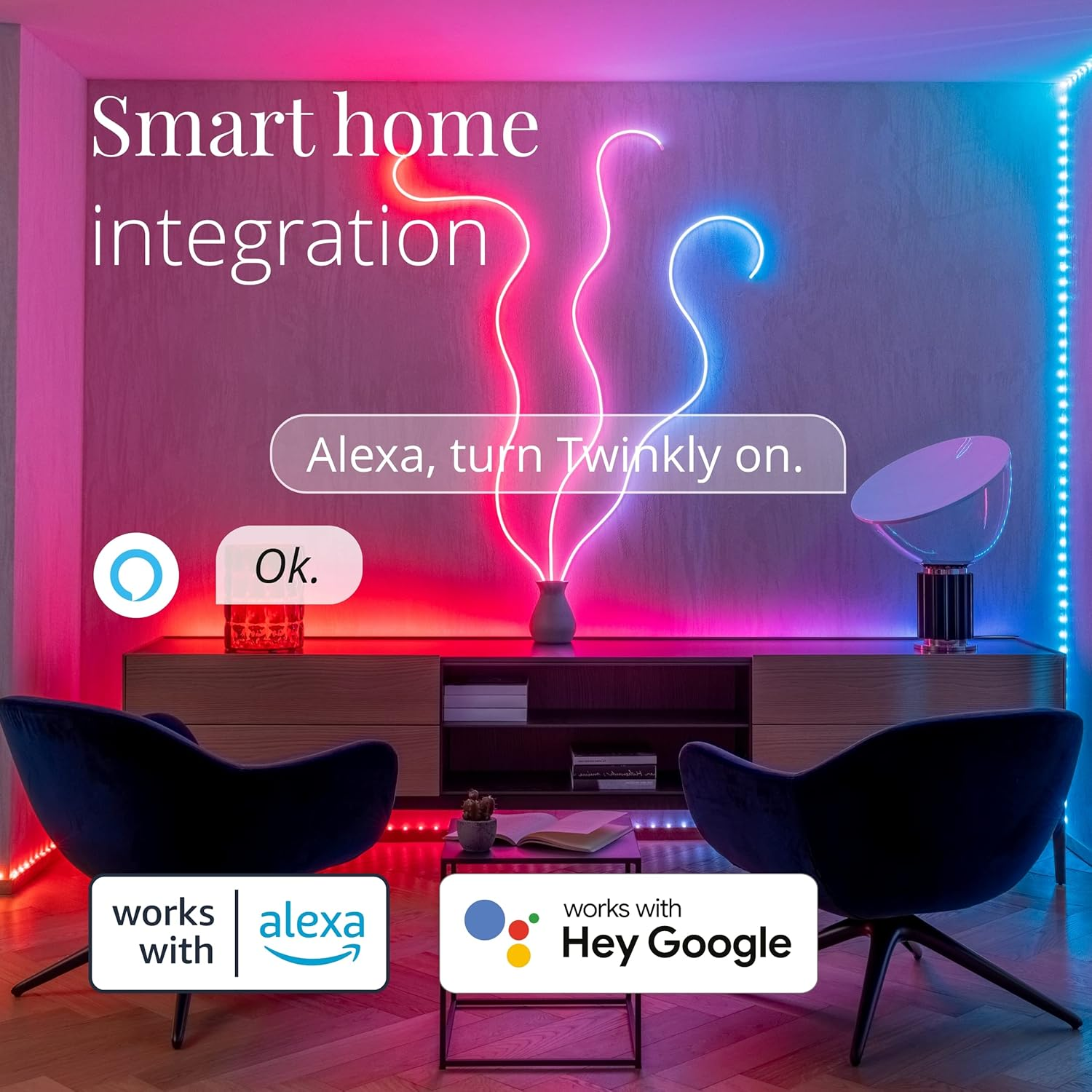 Twinkly Flex 3M, LED Tube Multicolor, RGB LED Strip Flexible, Compatible with Home Kit, Alexa and Google Home, Gaming Lights, 16 M+ Colors, USB C Power, App Control, White Wire image number 1