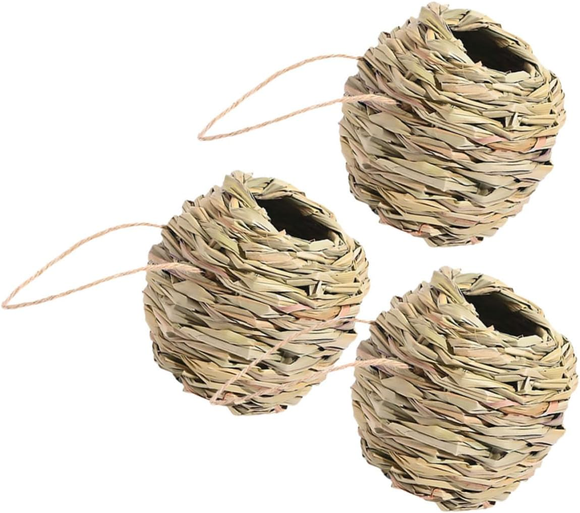 WOONEKY 3Pcs Natural Grass Hanging Bird Houses for Outdoor Garden Balcony Porch Handwoven Finch Nest Boxes with Secure Entry Weather-Resistant Straw Bird Huts Home Decor image number 2