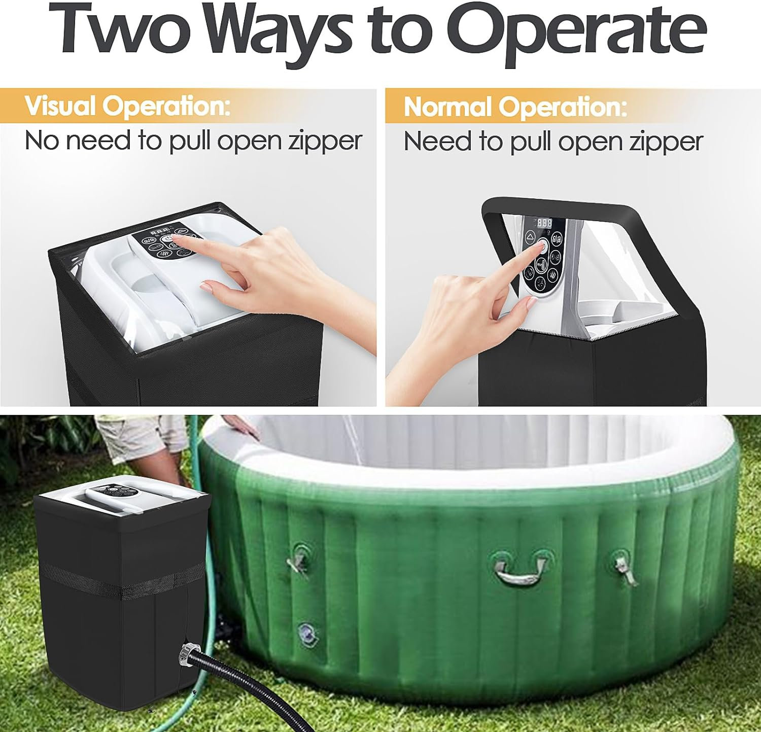 TOHONFOO Heavy Duty Inflatable Hot Tub Pump Cover with Zipper Opening and Transparent PVC Top Window for Multiple Spa Heater Pumps (Black, Cover Only) image number 4