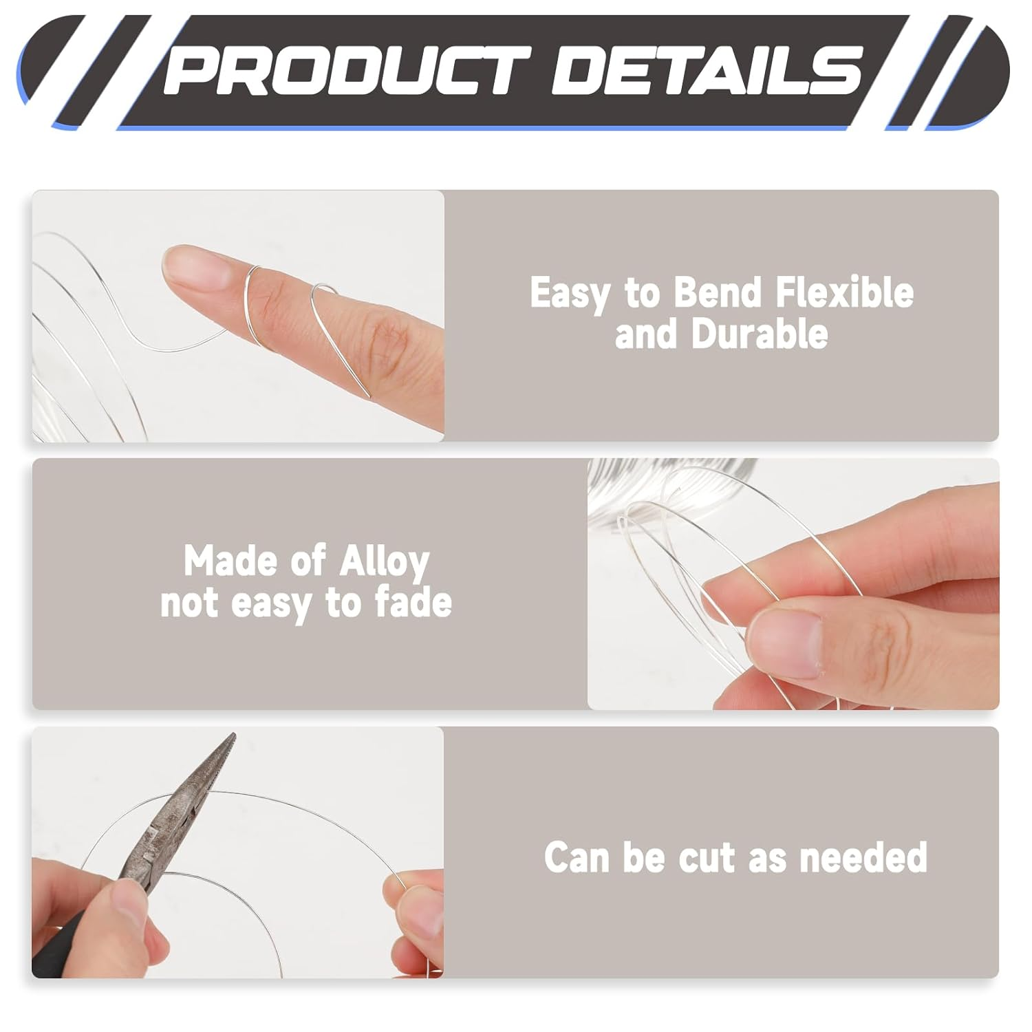 100 Loop Memory Wire for Beads Jewelry Making - Silver Steel Wire for Bracelet and DIY Crafts