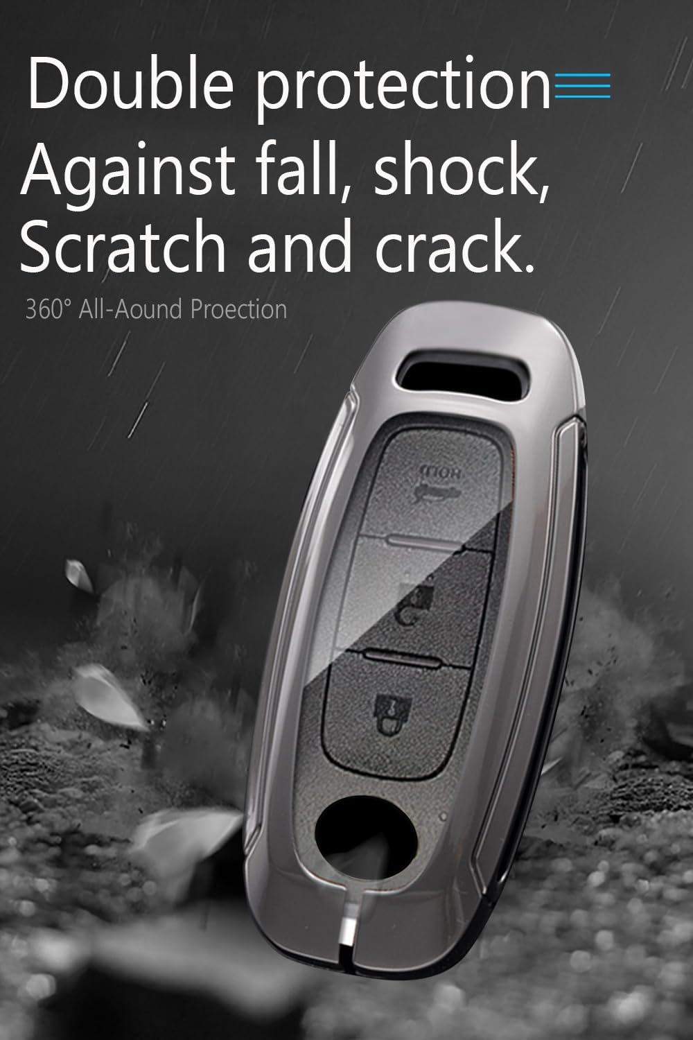 Ontto Metal Leather Car Key Fob Cover Fit for Nissan Ariya Qashqai X-Trail Epower Juke Teana 2023 2024 Smart Key Holder Case Keyring Shell Bag Keychain Auto Styling Accessories - Long Keychain-Black image number 5