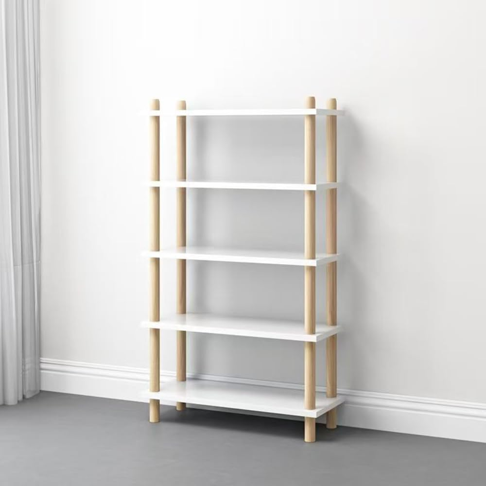 Hbluefat 5-Tier Bookshelf, Floor Standing Display Solid Wooden Bookcase, Modern Simple Open Multifunctional Storage Shelving for Living Room Home Office (White) image number 5