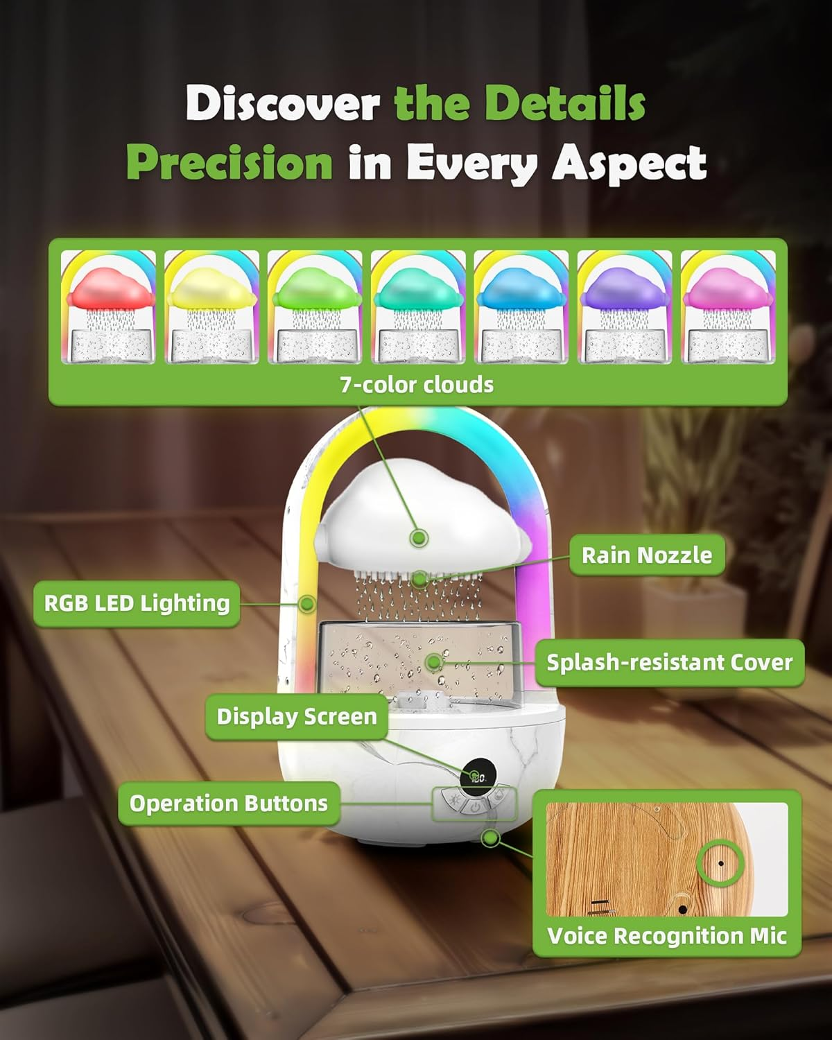 Aromatherapy Essential Oil Diffuser Rainbow Rain Cloud Humidifier Water Drip Mushroom Diffuser with Running Lights Rain Sounds for Sleeping-Aromatherapy Fountain&Night Light (Rain Cloud) - Rain Cloud image number 6