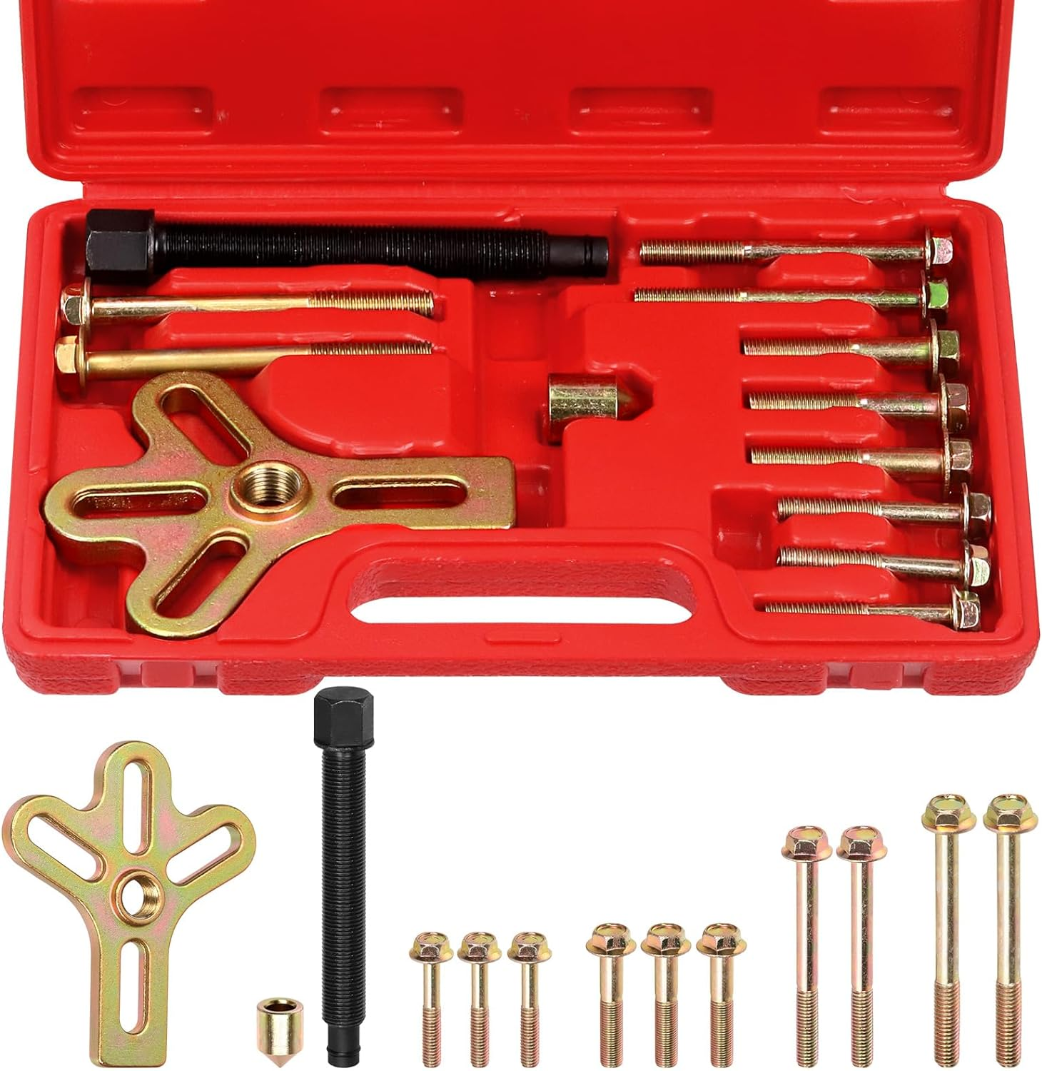 13Pcs Steering Wheel Puller Harmonic, Power Steering Pulley Puller Installer Tool Set Flywheel Puller Crankshaft and Gears, Automotive Steering Wheel Puller Tool Kit, Work on Most Cars image number 4