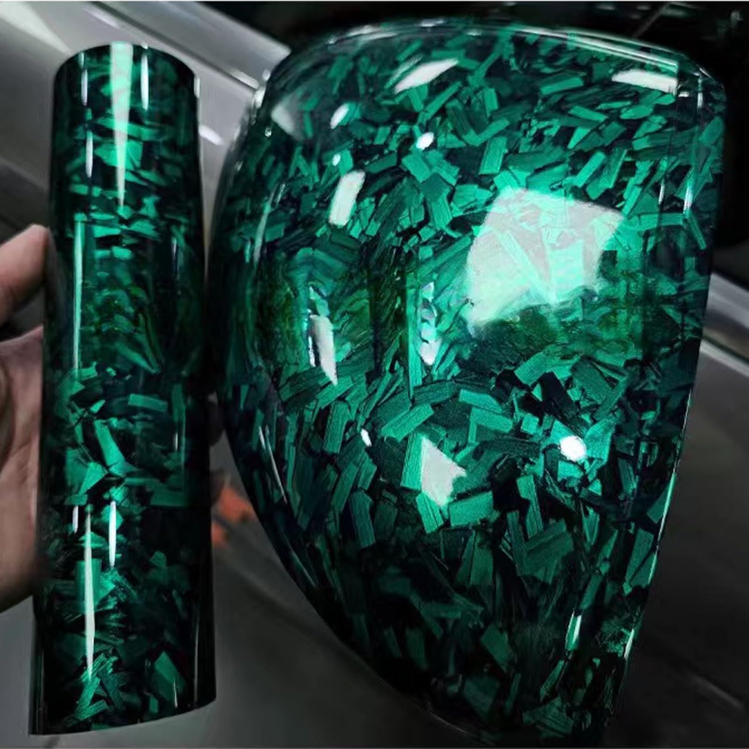 Green Forged Carbon Fiber Vinyl Wrap, High Gloss Car Wrap Vinyl Roll Auto DIY Decal Sticker Film Sheet Air Release Self-Adhesive Decor Vinyl image number 5