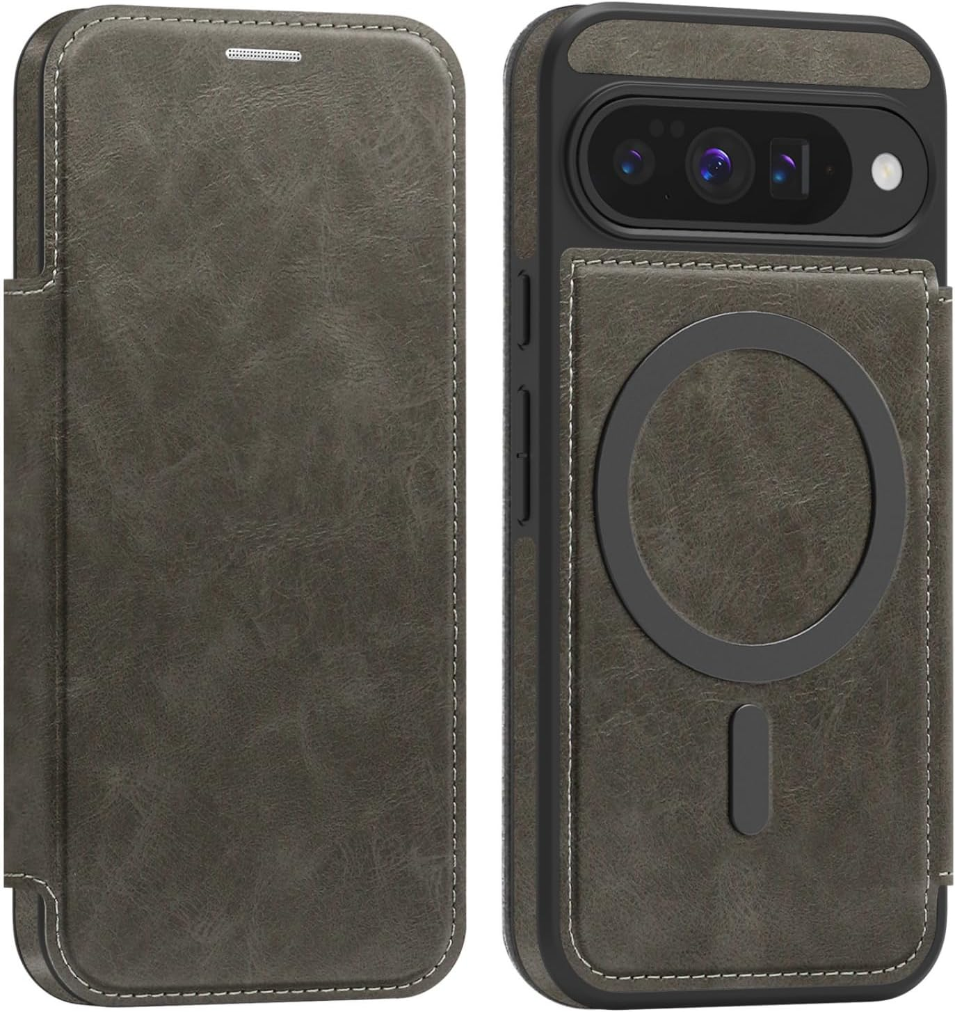 QYFCOU Case for Google Pixel 10 Pro XL Flip Case Compatible with Magsafe, PU Leather Wallet Phone Case with Card Slot and RFID Protection - Black