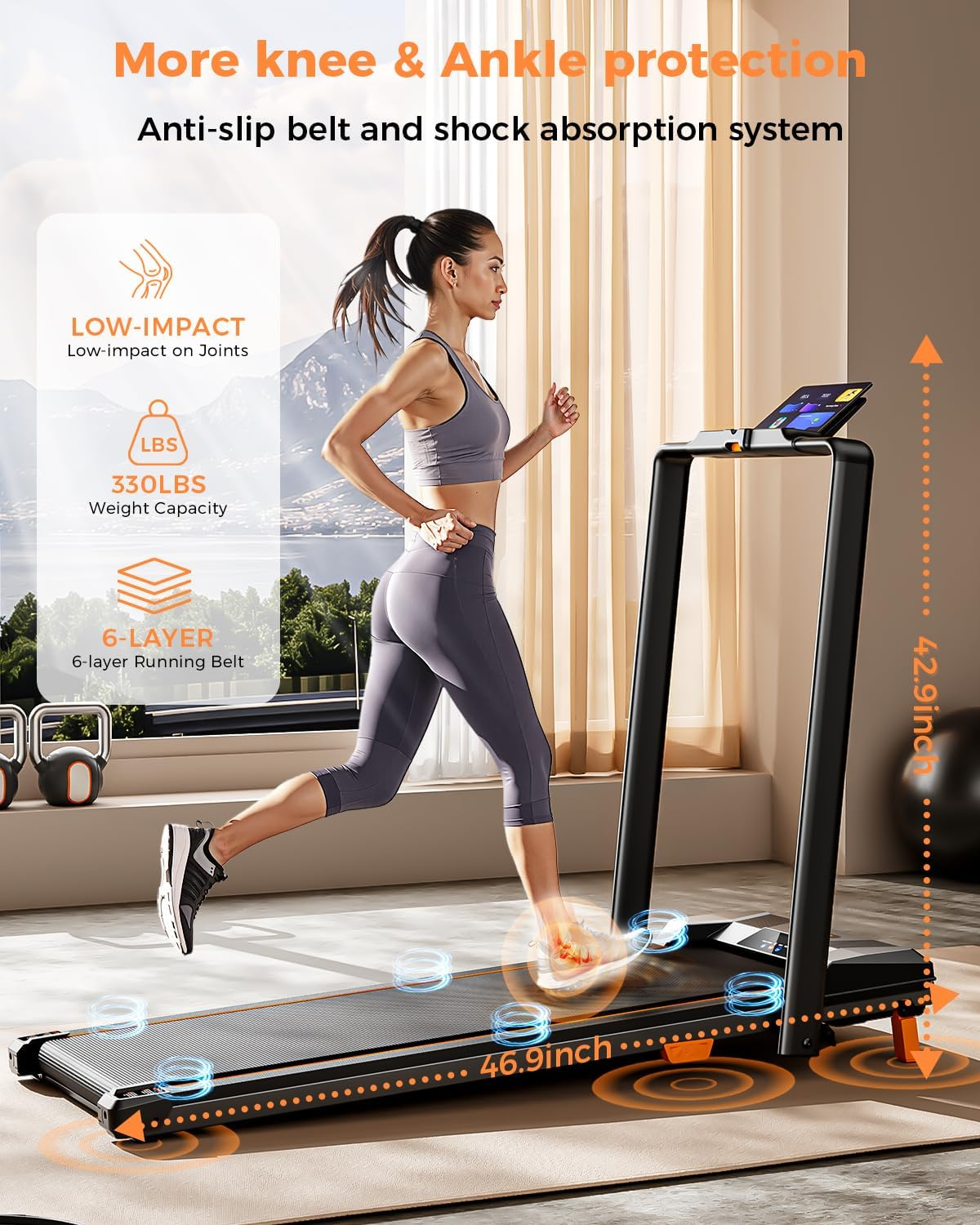 Walking Pad with Handle Bar, Bestgod Treadmills for Home Office 150Kg Capacity Foldable under Desk Treadmill 5% Walking Treadmill with Incline 2.5 HP Folding Treadmills with Remote Control image number 1