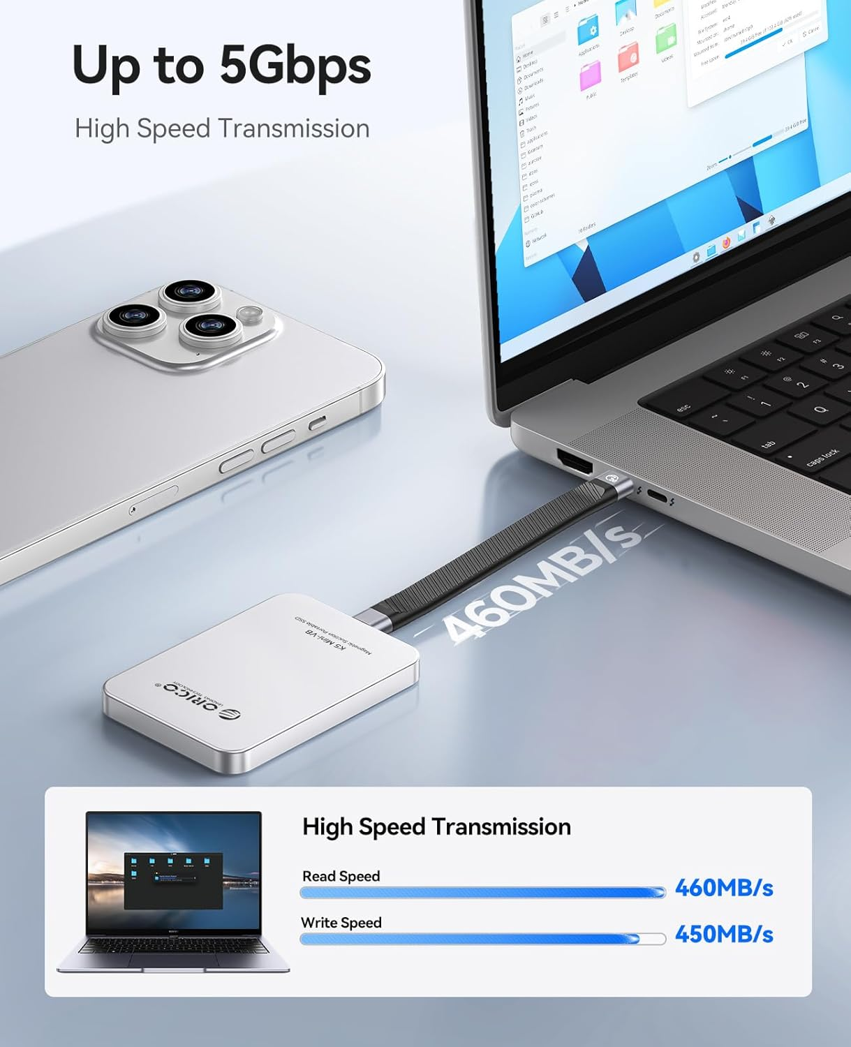 ORICO 512GB External SSD up to 460Mb/S Portable Solid State Drive,Silver-K5Mini image number 4