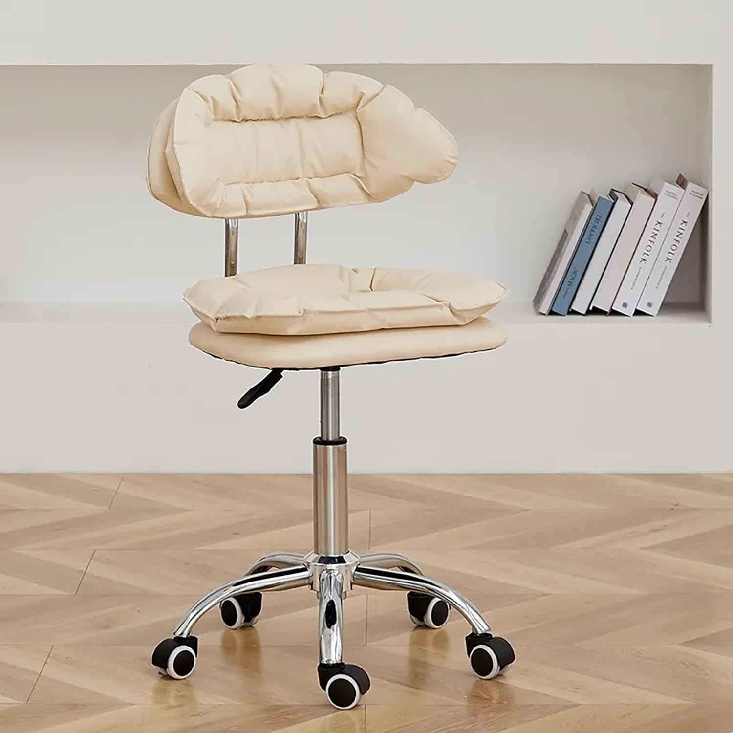 GO TILING Home Office Chair Adjustable Height Rolling Stool with Low Backrest &ndash; Swivel Office Chair with Thickened Cushion for Kids Adult Study Work for Home, Salon, Spa, Nail Shop, White - Pink image number 2