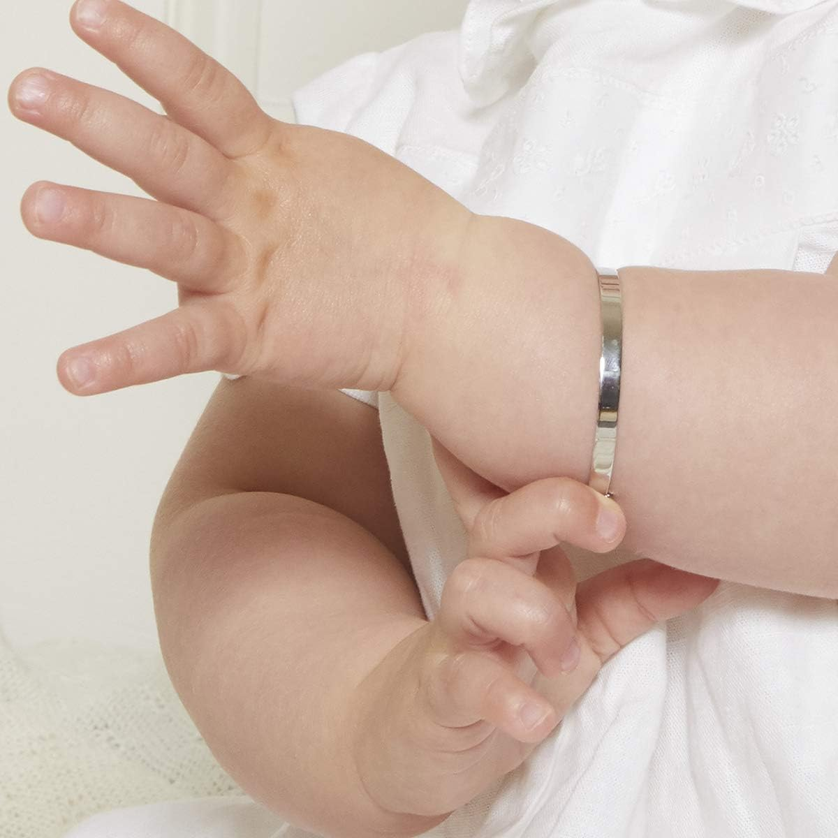 Molly Brown London Sterling Silver First Diamond Kiss Expandable Bangle, Christening Baby Jewellery Keepsake, Standard Industry Size, Diamond image number 6