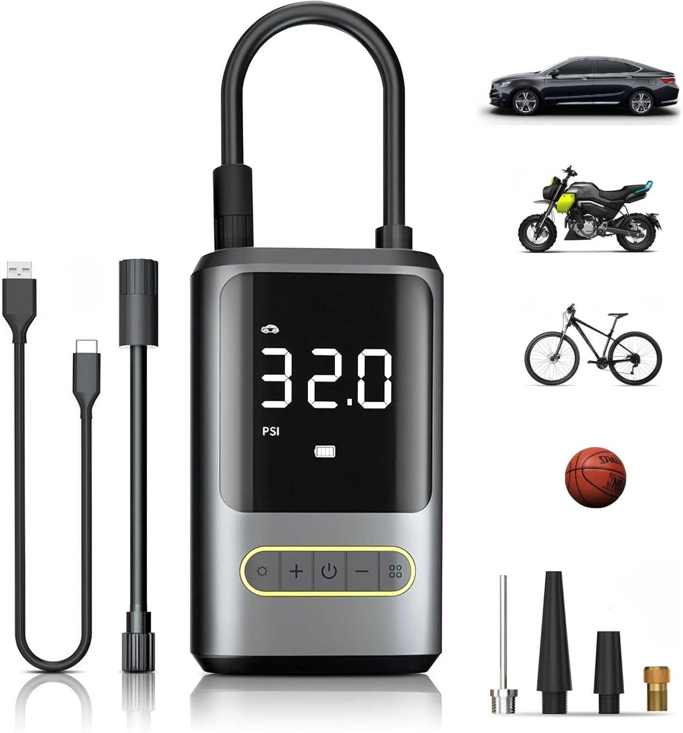 WEKUBA Portable Air Pump, 150PSI Electric Bike Pump, 4000Mah Battery Capacity, with Rechargeable Battery Function,Led Lighting, for Car, Bicycle, Motorcycle, and Ball, Preset 4 Inflating Modes image number 6