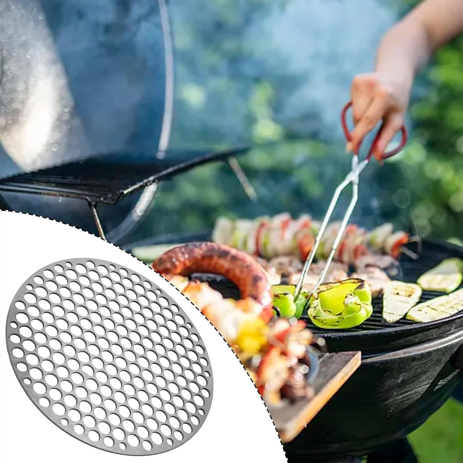 Round Grill Grates, 26CM Stainless Steel BBQ Grill Mat for Outdoor Camping & Picnic, Durable Carbon Furnace Steam Mesh Rack, Silver Heavy-Duty Barbecue Net image number 6