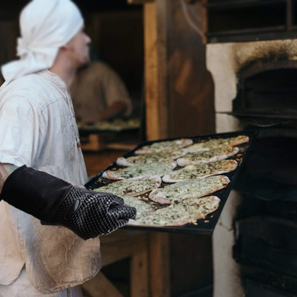 Extra Long Professional Silicone Oven Mitt， Heat Resistant Cooking Glove with Internal Cotton for Kitchen,Bbq,Baking,Grill - Black image number 3