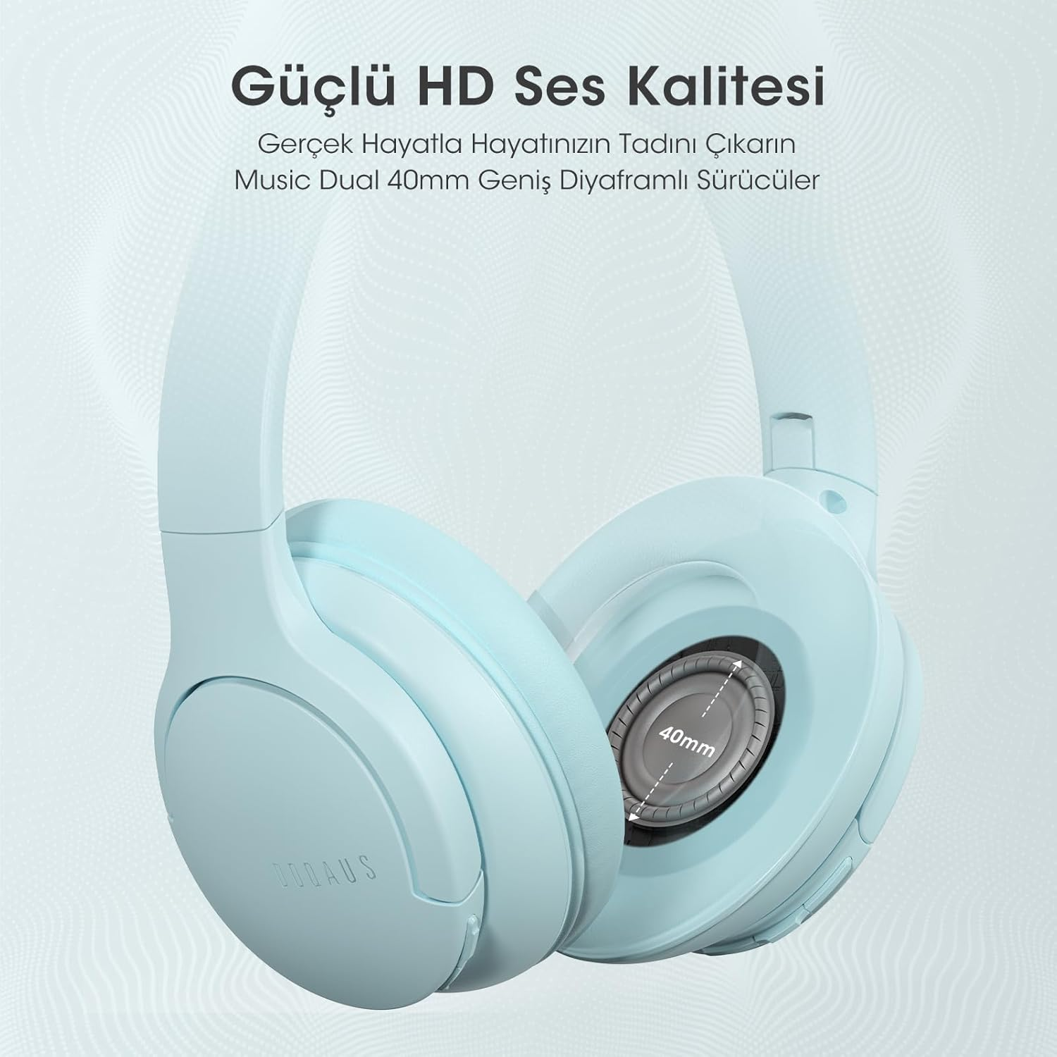 DOQAUS Bluetooth Headphones Over-Ear, up to 90 Hours Wireless Bluetooth Headphones with 3 EQ Modes, Bluetooth 5.4 Hifi Stereo Foldable Wireless Headphones for Travel/Office/Mobile Phone/Pc, Soft Blue image number 1