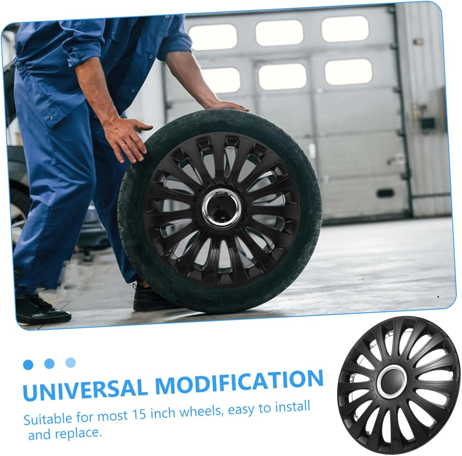 GETAJGHSD 14-Inch Automotive Hubcaps Wheel Rim Cover Full Black Protective Decorative Wheel Hub Cover for Cars and Trucks, Universal Fit for Vehicle Enhancement image number 1