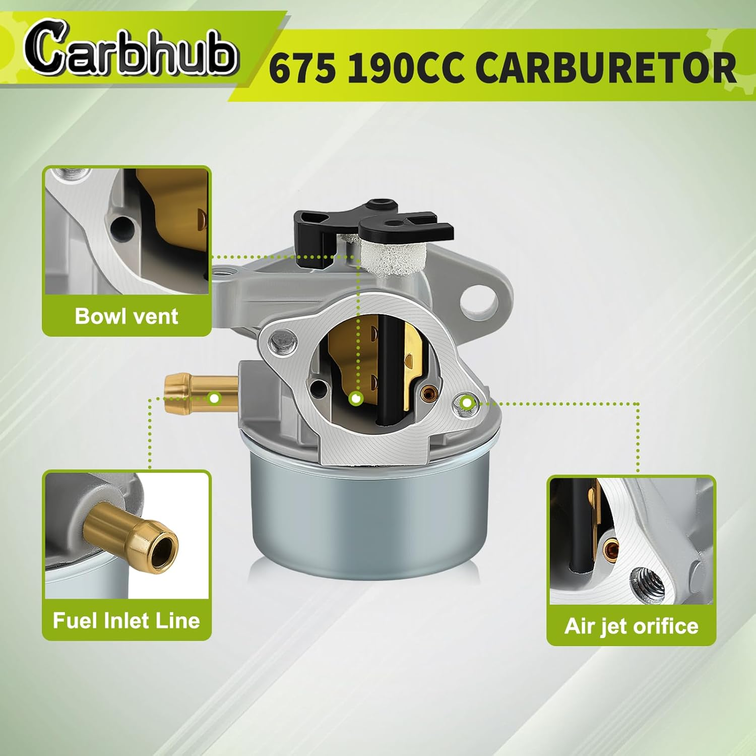 Carbhub 675 190Cc Carburetor Kit for Briggs & Stratton Gold 6.25HP 6.75HP MRS Push Mower 675 190Cc with Fuel Filter with Spring with Spark Plug image number 4