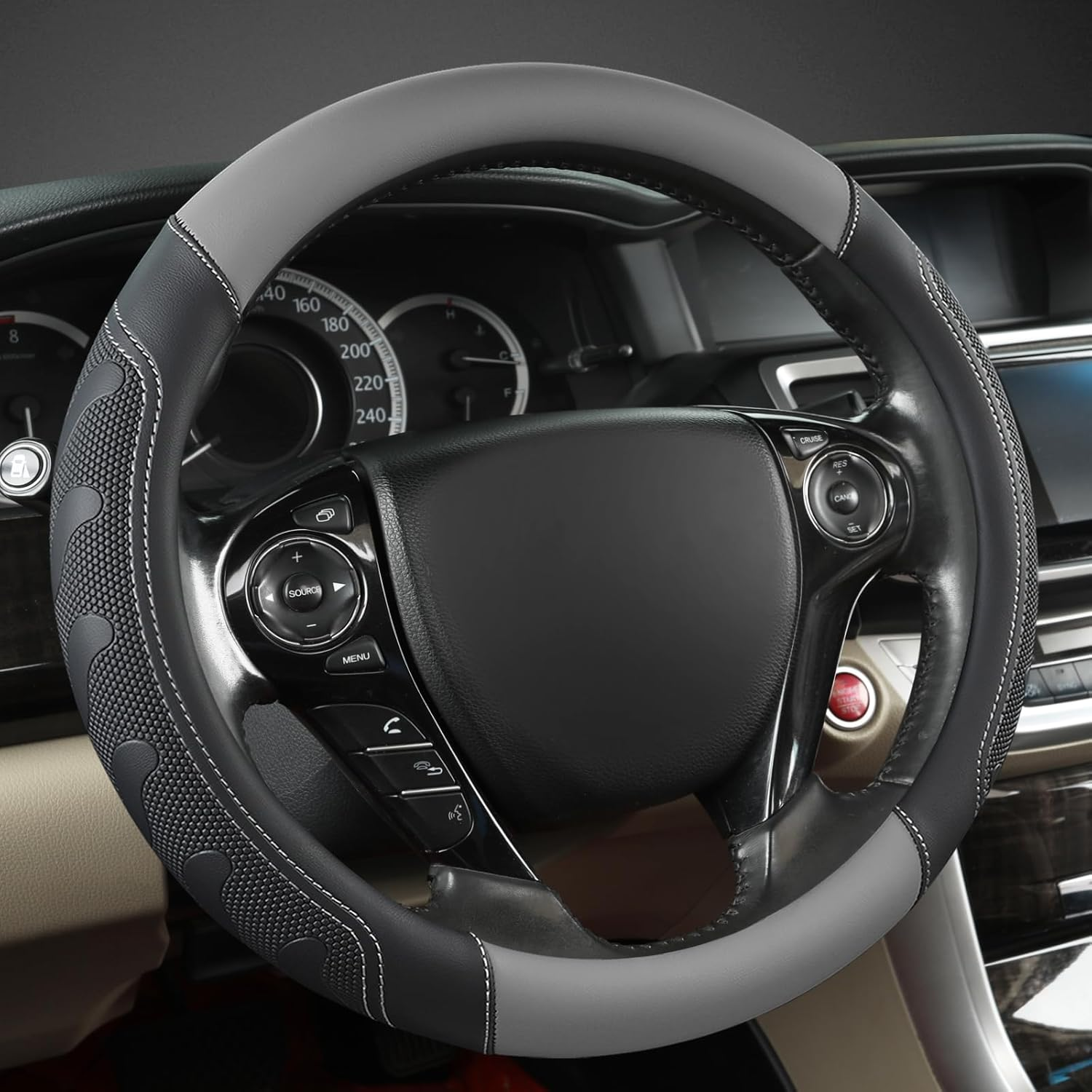 GIANT PANDA Steering Wheel Cover for Honda Civic(2006-2015),Cr-Z, Insight, S2000 (Black-Small Size)