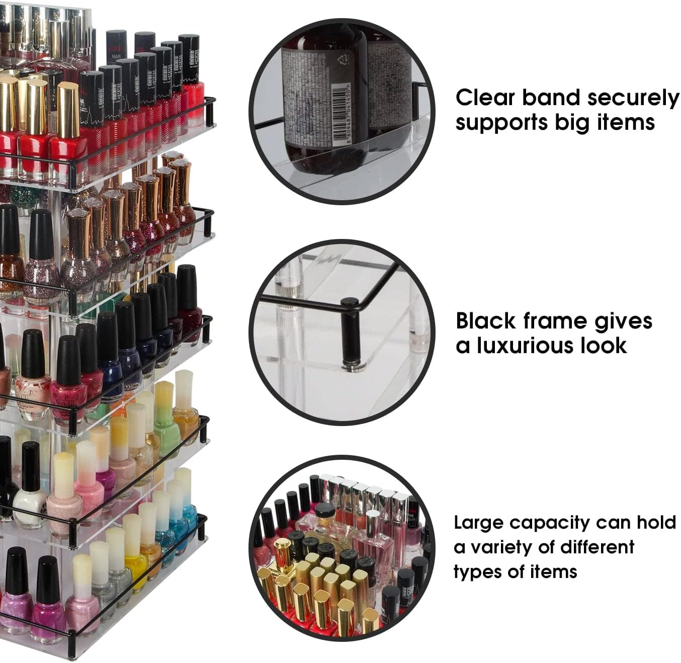 Jackcubedesign 5 Tier Acrylic 350 Nail Polish 360 Rotating Display Rack Organizer Stand Makeup Cosmetics Storage Box Carousel Shelf with Iron Guard(5Tier) ? :MK302-5 image number 3