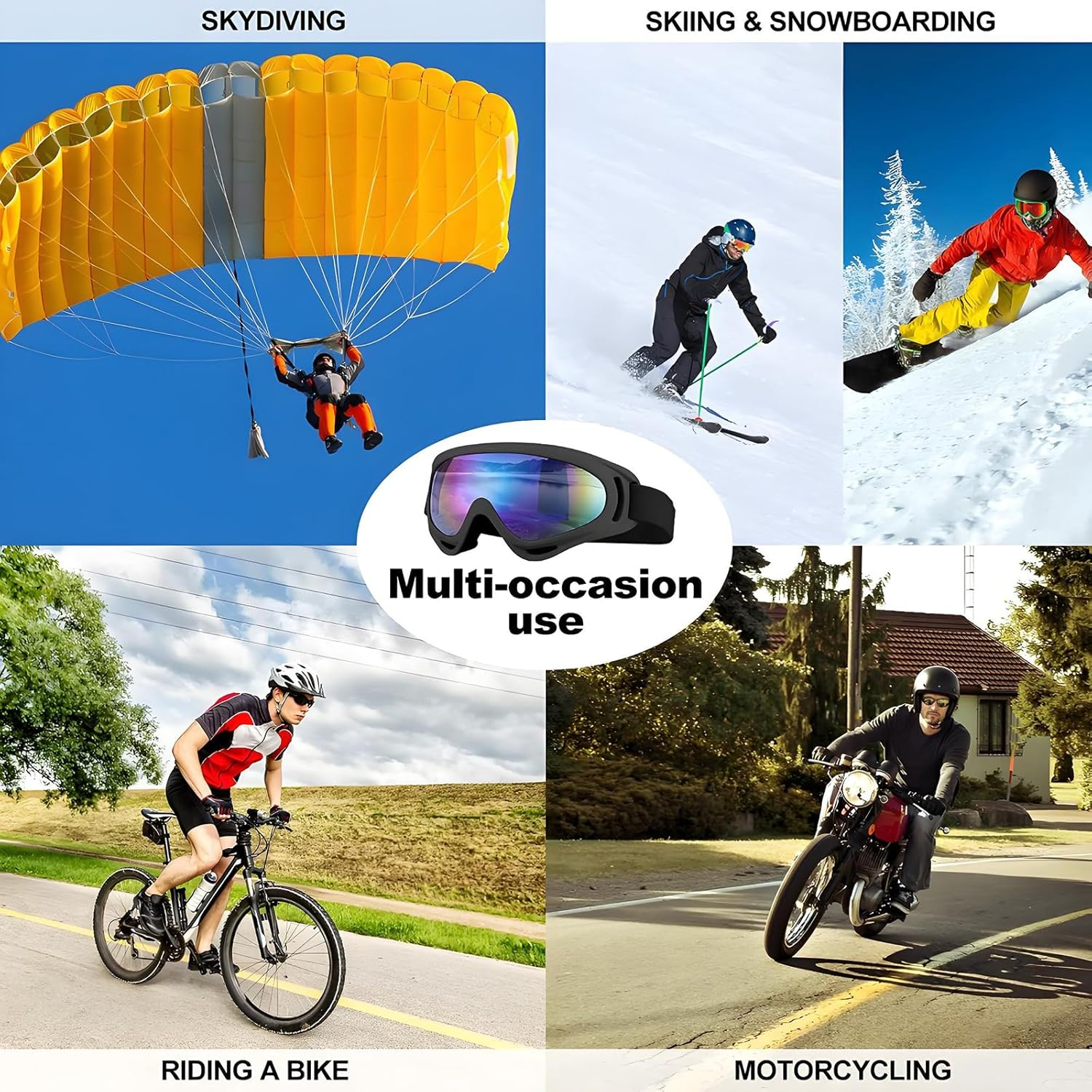 Ski Goggles, Motorcycle Goggles, UV Protection, Adjustable Snowboard Snow Goggles for Men, Women, Adult, Youth