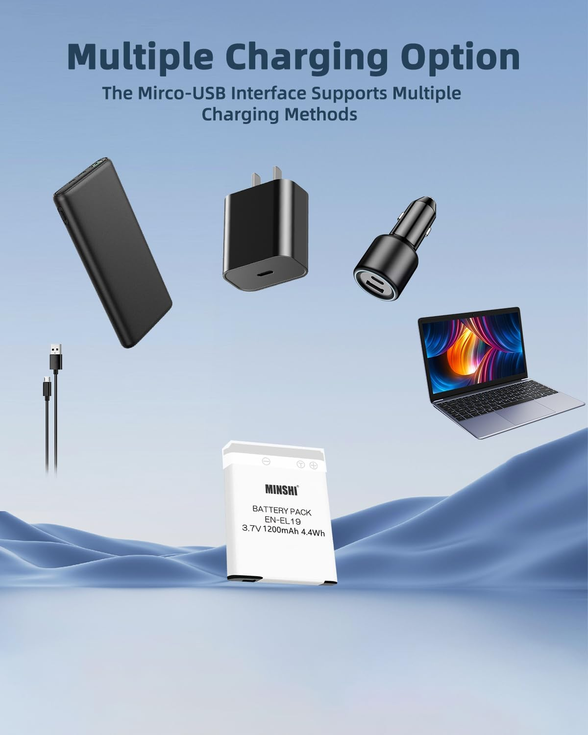 MINSHI EN-EL19 Battery Compatible with COOLPIX S4300 Coolpix S32 S33 S100 S2500 S2600 S2700 S2750 S2800 S6400 S6500 S6600 S6700 S6800 S6900 S7000 3.7V 1200Mah High Efficiency Battery image number 2