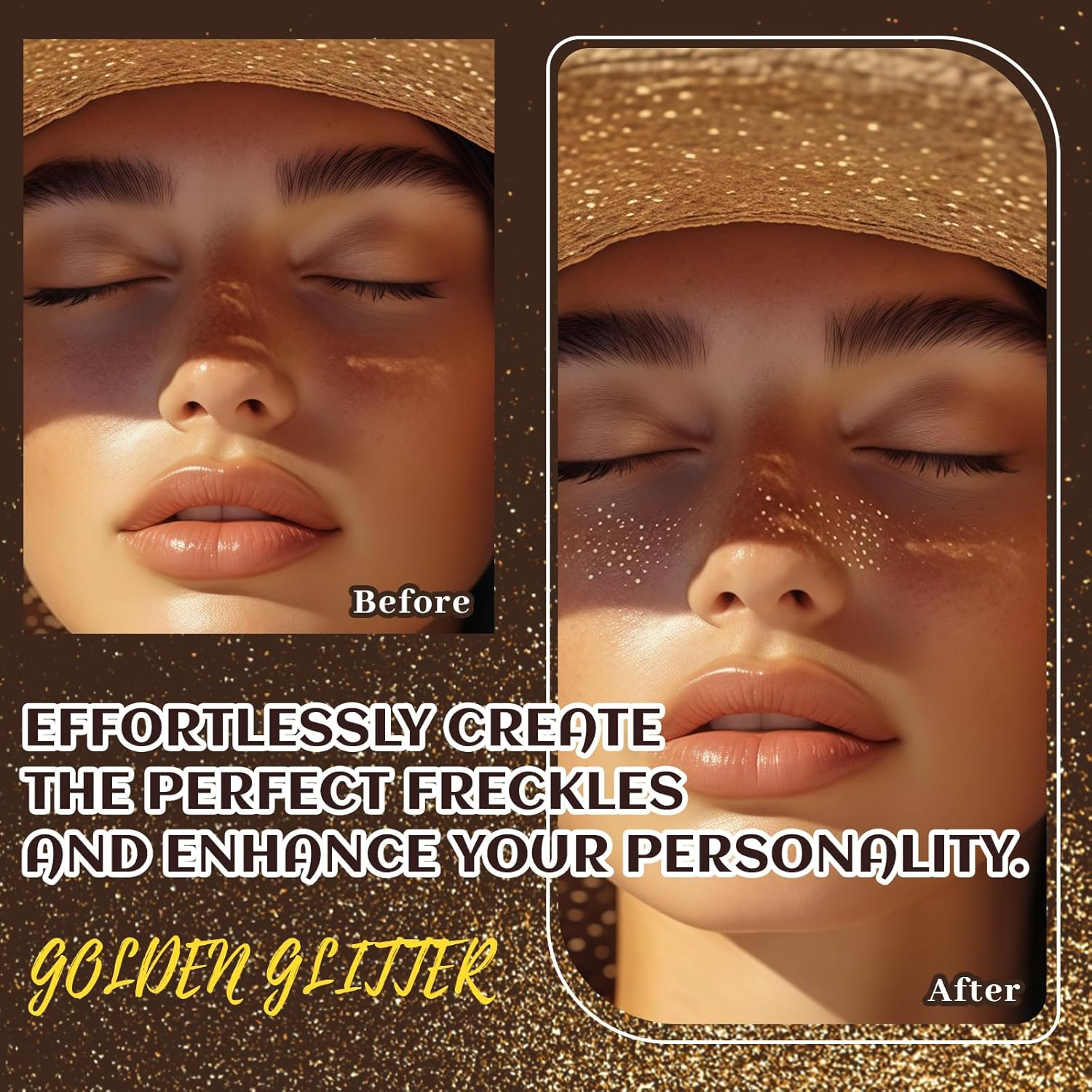 Yamobi Pack of 6 Glitter Freckles Tattoos, Water and Sweat-Resistant, Golden Self-Adhesive Glitter Stones for Face, Ideal for Parties and Events image number 3