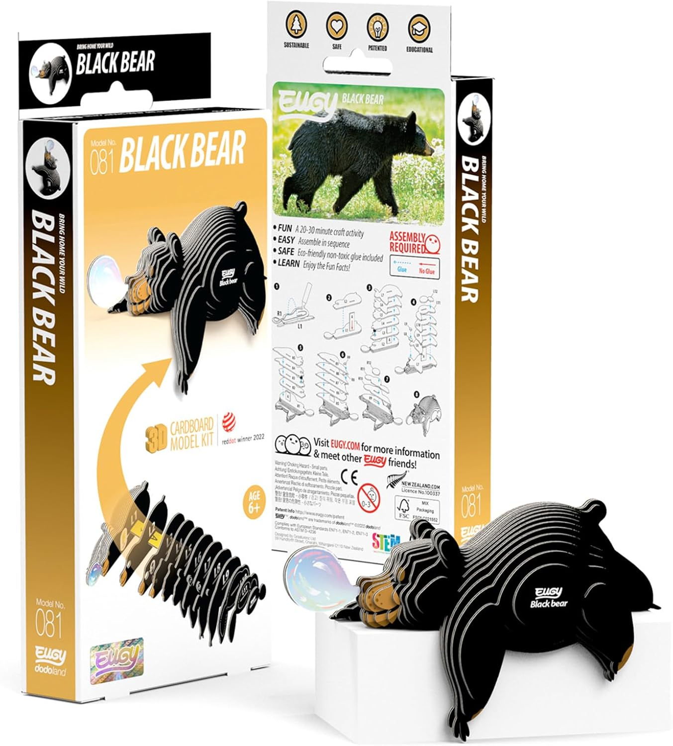 EUGY 081 Black Bear 3D Puzzle - 24 Piece Eco-Friendly Educational Toy Puzzle for Boys, Girls & Kids Ages 6+ image number 2