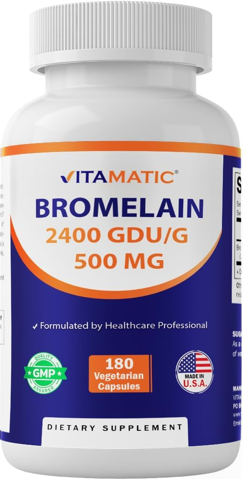 Vitamatic Bromelain Supplement 500Mg, 2400 Gdu/G, Proteolytic Enzymes, Supports Digestion of Proteins, 180 Count image number 4