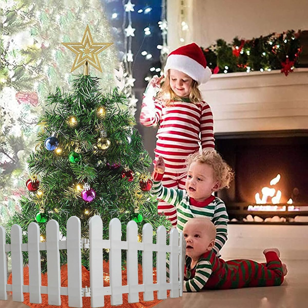 IEVE 4 Pcs White Plastic Fence Christmas Xmas Tree Wedding Party Decoration Miniature Home Garden Border Grass Lawn Edge Fence (One Pack Is 200Cm in Total)