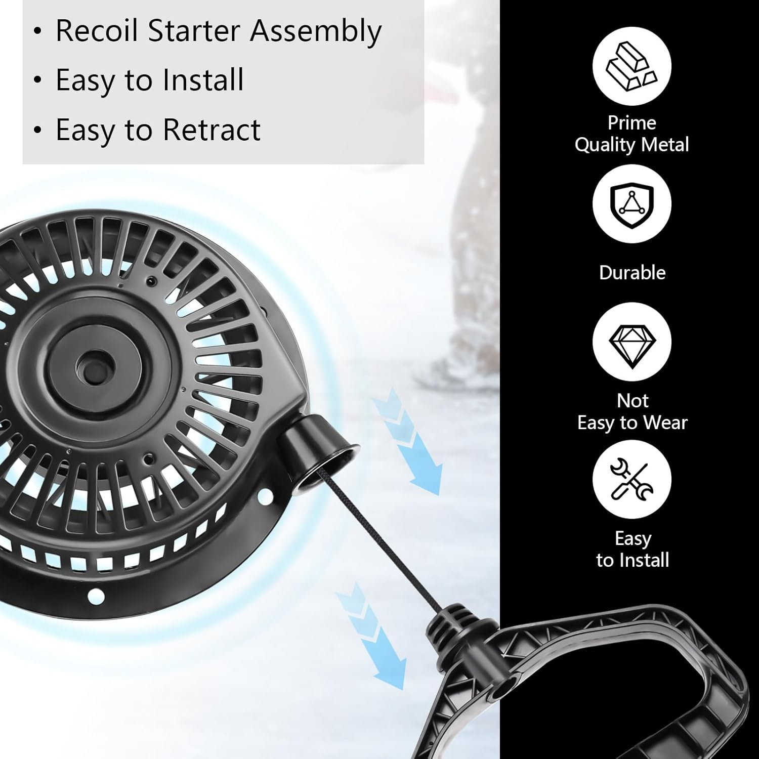 Recoil Starter Assembly 20001054 for Ariens Sno-Tek, Compact, Classic, Deluxe, AX254 Engines, 920021, 920022, 921024, 921030 Snow Blowers (Black) image number 3