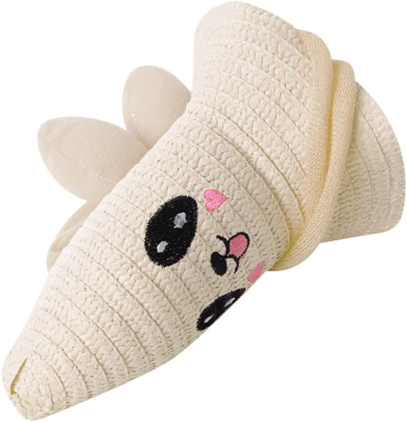 Haozaikeji Kids Straw Sun Hat Girls Breathable Wide Brim Summer Bucket Hat with Jumping Rabbit Ear Sun Protection Beach Hat for Travel & Outdoor Activities - Pink image number 5