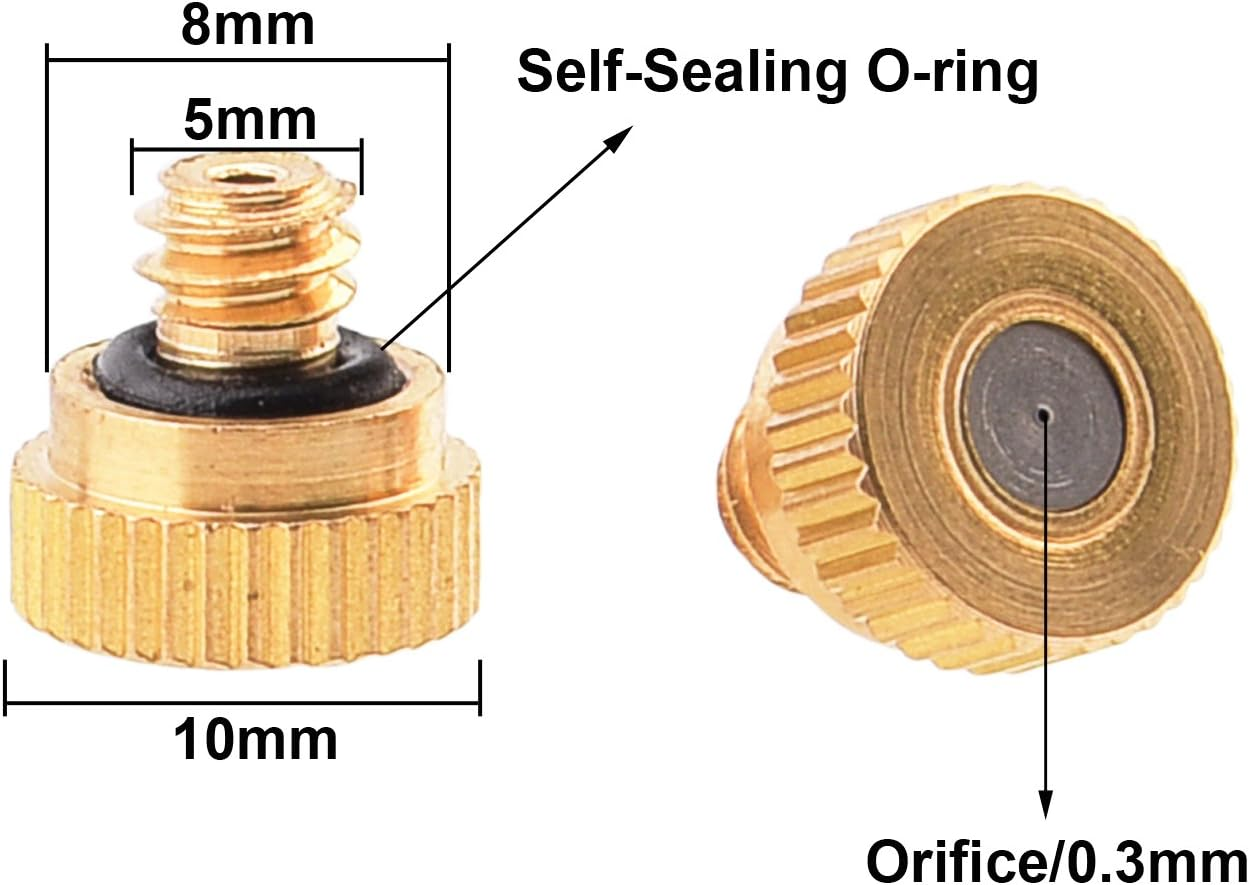 Sunmns 20 Pack Brass Misting Nozzles for Outdoor Cooling System and Greenhouse Landscaping Dust Control, 0.012 Inch Orifice (0.3 Mm) 10/24 UNC image number 2
