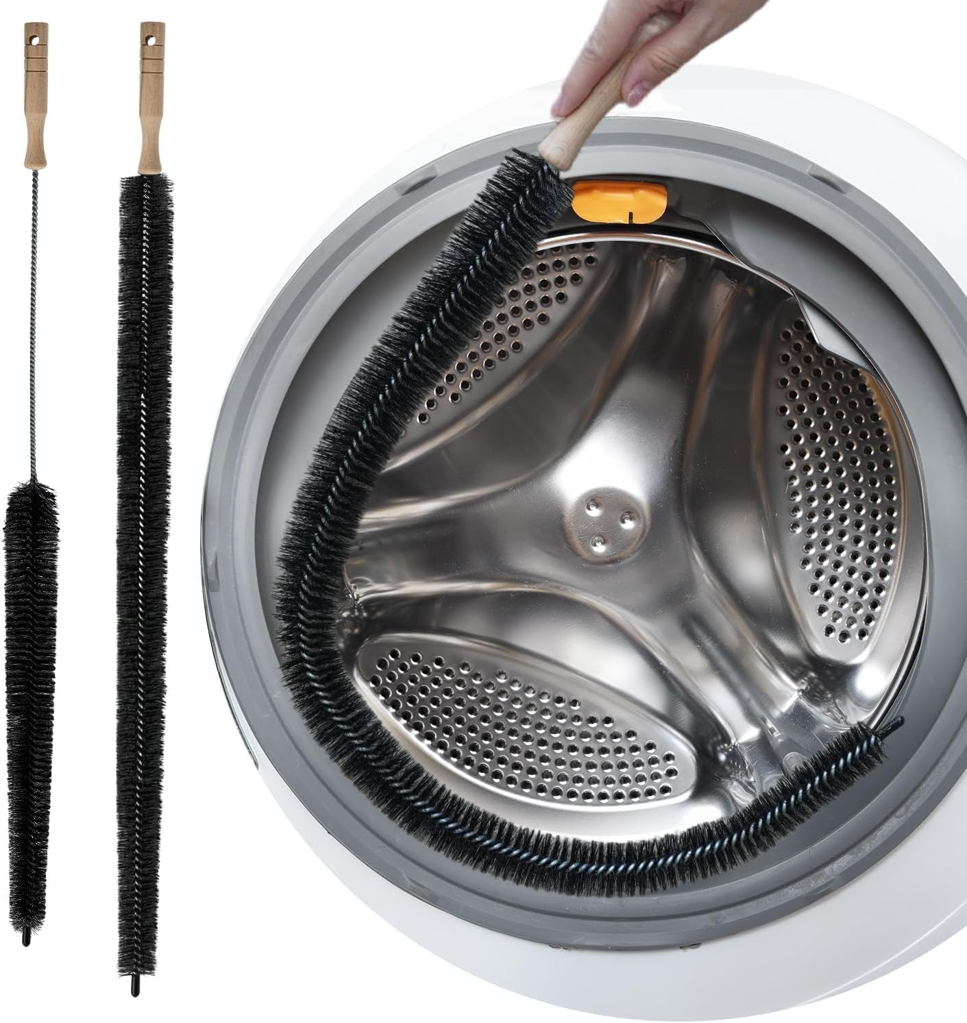 2 Pc Dryer Cleaner Vent Brush,Washing Vacuum ，Washing Machine Cleaning Inner Cylinder Inner Wall，Household Pipe Long Handle Full Bristle Cleaning Brush (Black, 75CM) image number 2