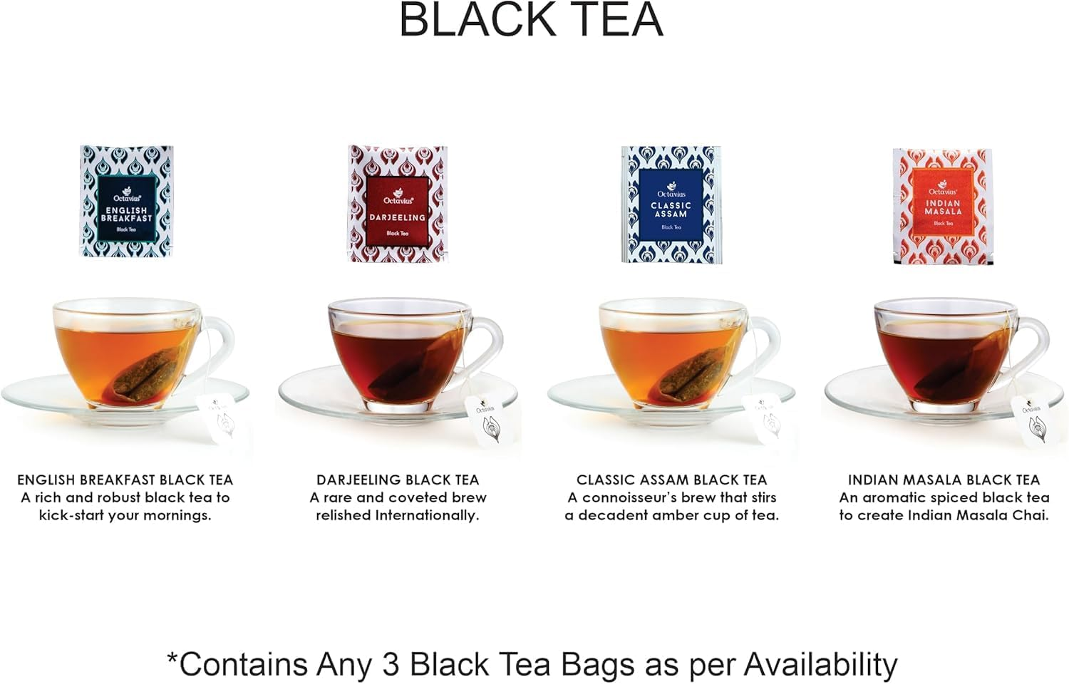Octavius Assorted Black Tea Sampler Gift Set &ndash; 50 Premium Tea Bags | 3 Classic Flavours | Darjeeling, English Breakfast & Masala Chai | Gourmet Tea Gift Box for Tea Lovers image number 1